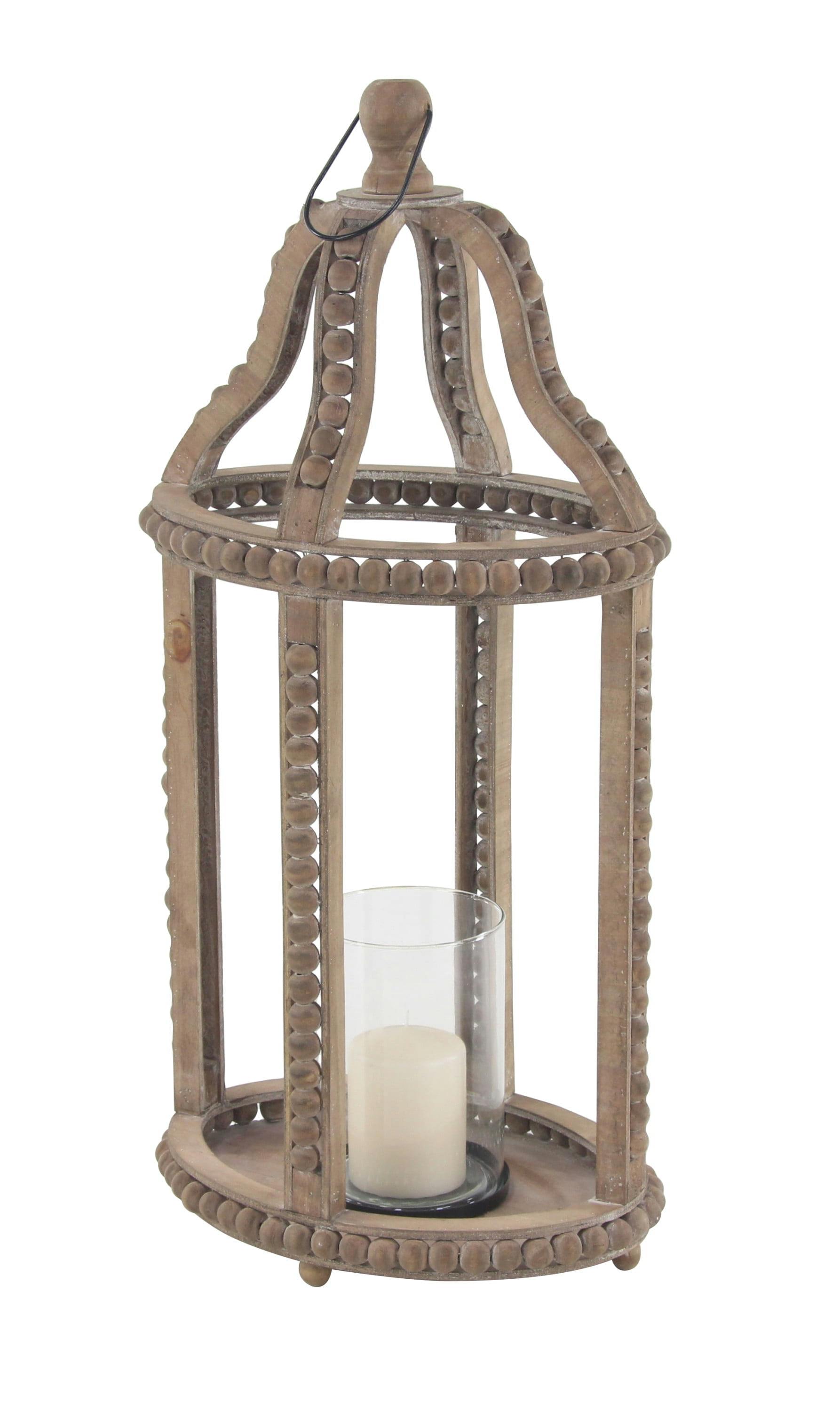 Rustic Farmhouse Reclaimed Wood Beaded Hanging Candle Lantern