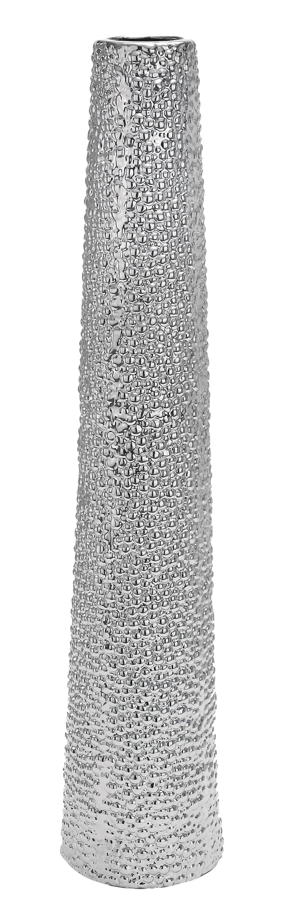 Elegant Silver Ceramic Floor Vase with Bubble Texture, 8" x 39"