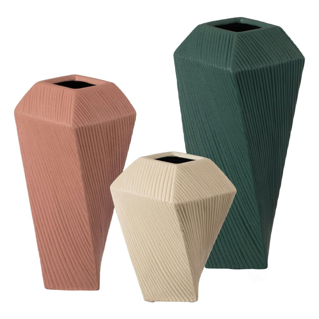 Elegant Beige Ceramic Square Twisted 10" Table Vase