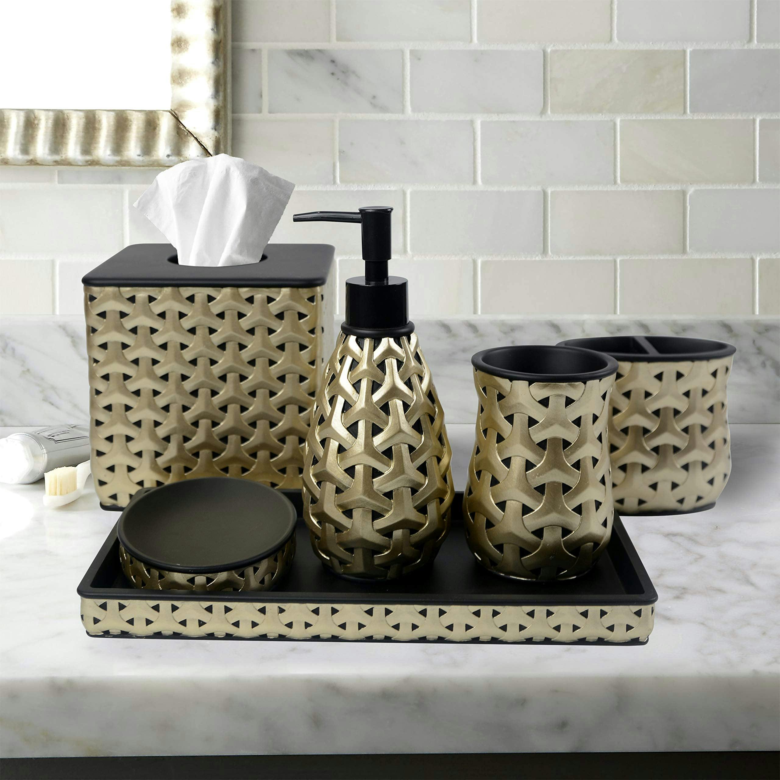 Baker Collection 6-Piece Black and Gold Resin Bathroom Accessory Set
