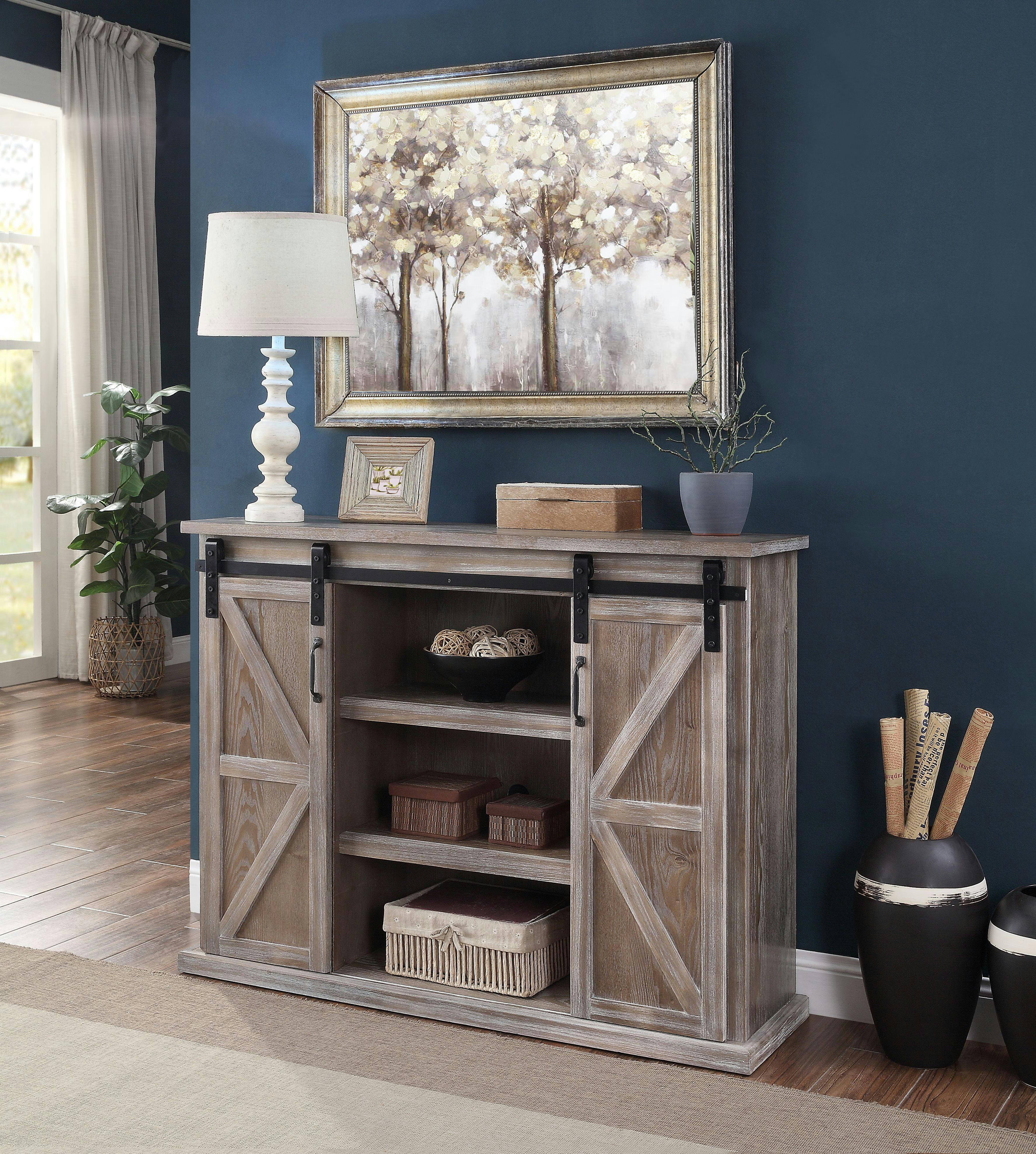 Orabella 51.5" Rustic Natural Wooden TV Stand with Sliding Barn Doors