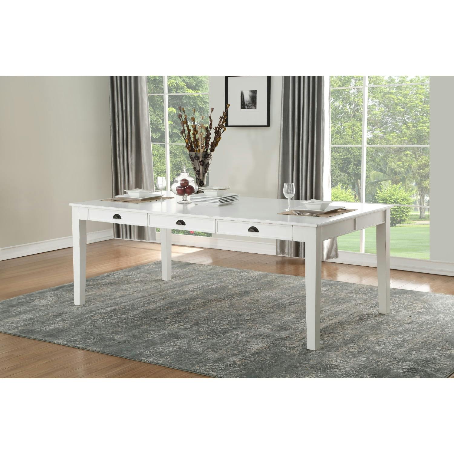 Antique White Transitional Rectangular Dining Table with Storage