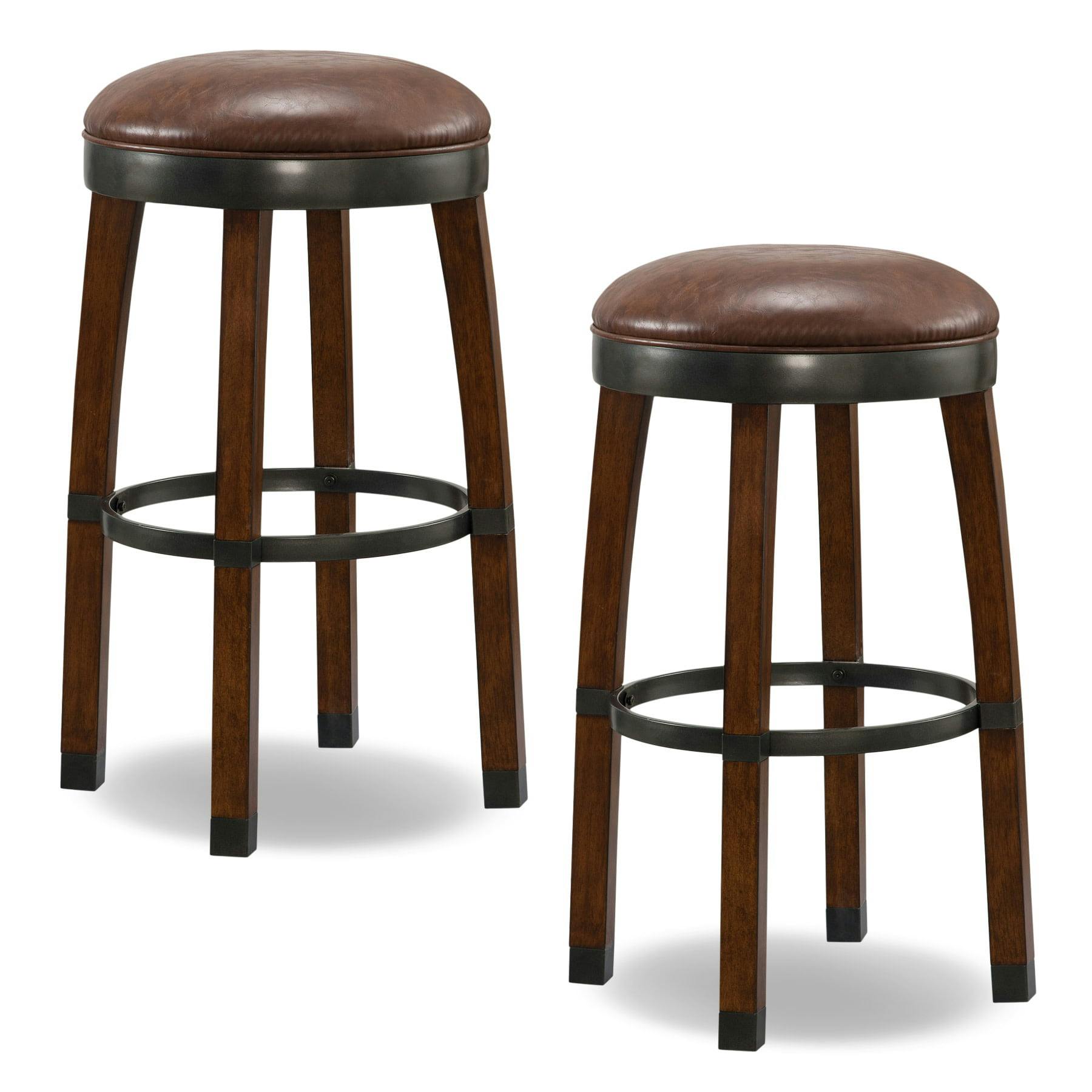 Favorite Finds Sienna Wood and Sable Leather Swivel Bar Stool