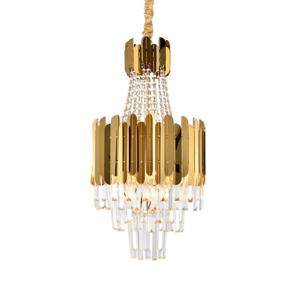 Elegant 16-In Gold Stainless Steel Chandelier with Clear Crystals