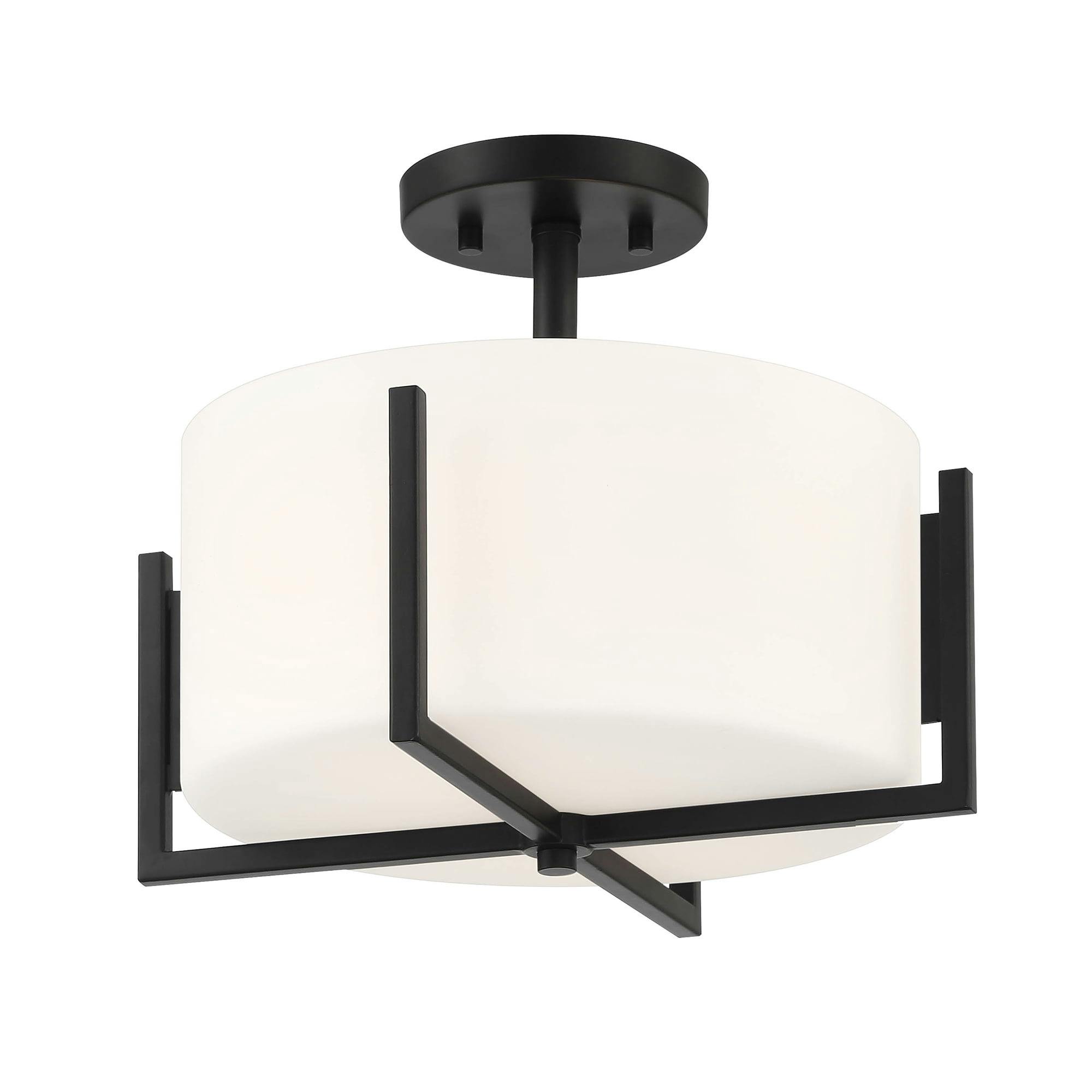 Cambria Modern Matte Black Semi-Flush Mount with Etched Opal Glass