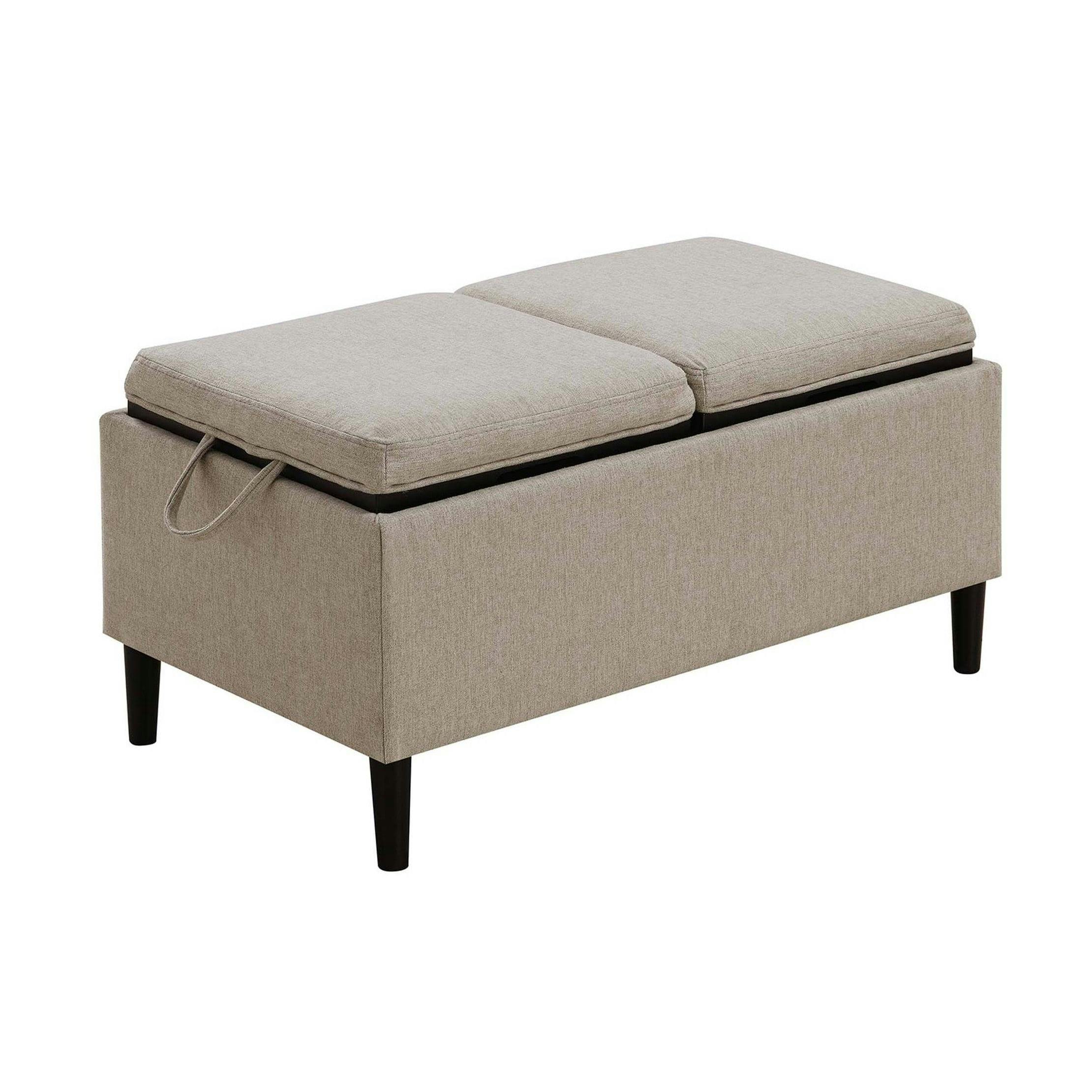 Soft Beige Fabric Magnolia Storage Ottoman with Reversible Tray Tops