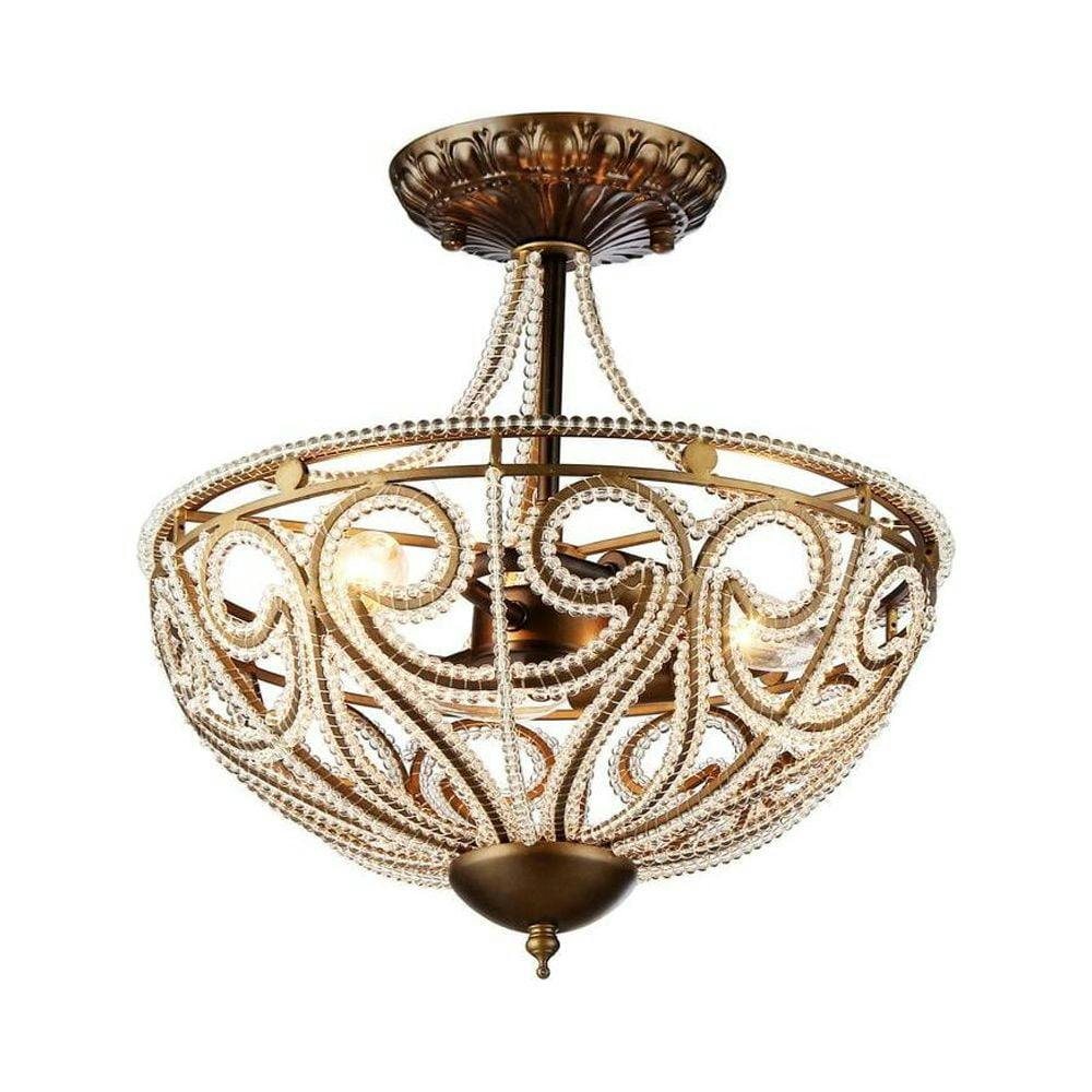 Antique Bronze Crystal Cage Chandelier 14" Elegant Villa Lighting