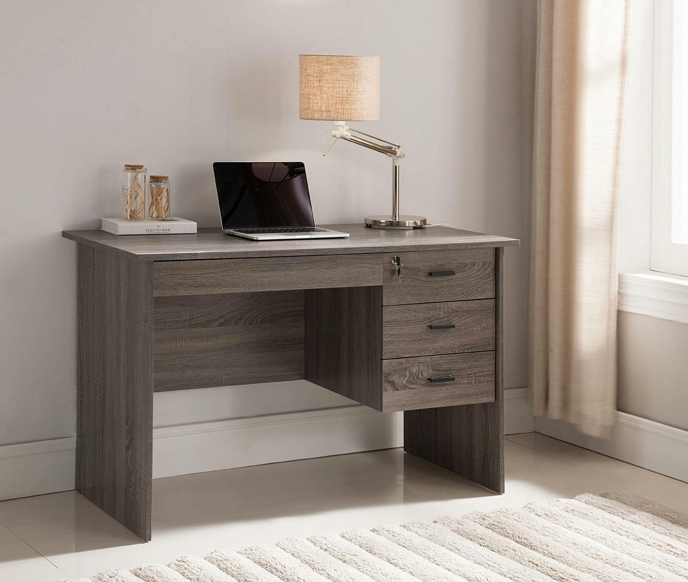 Elegant Gray Wood Office Desk with Locking Drawers