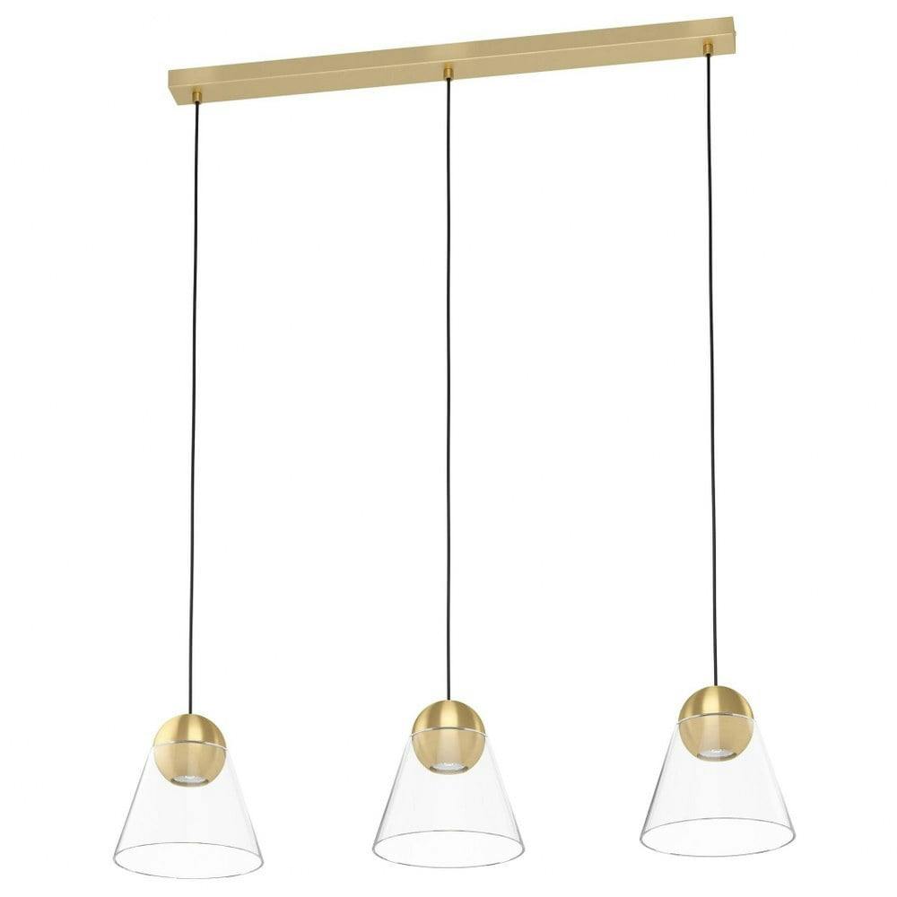 Mini Cerasella 3-Light LED Island Pendant in Brushed Brass with Clear Glass