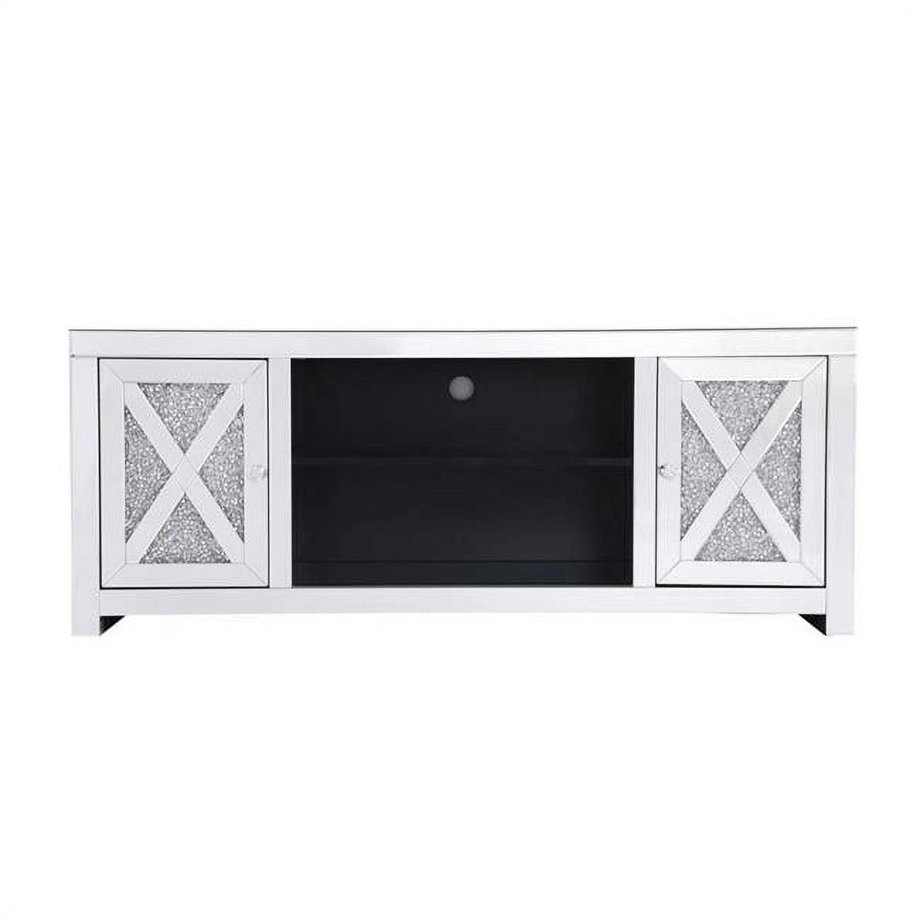 Contemporary 59" Clear Crystal Mirrored TV Stand with Cabinet