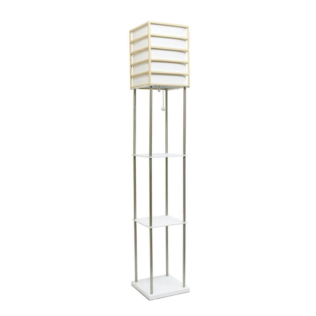Sophisticated White Linen Shade Floor Lamp with Storage Shelves
