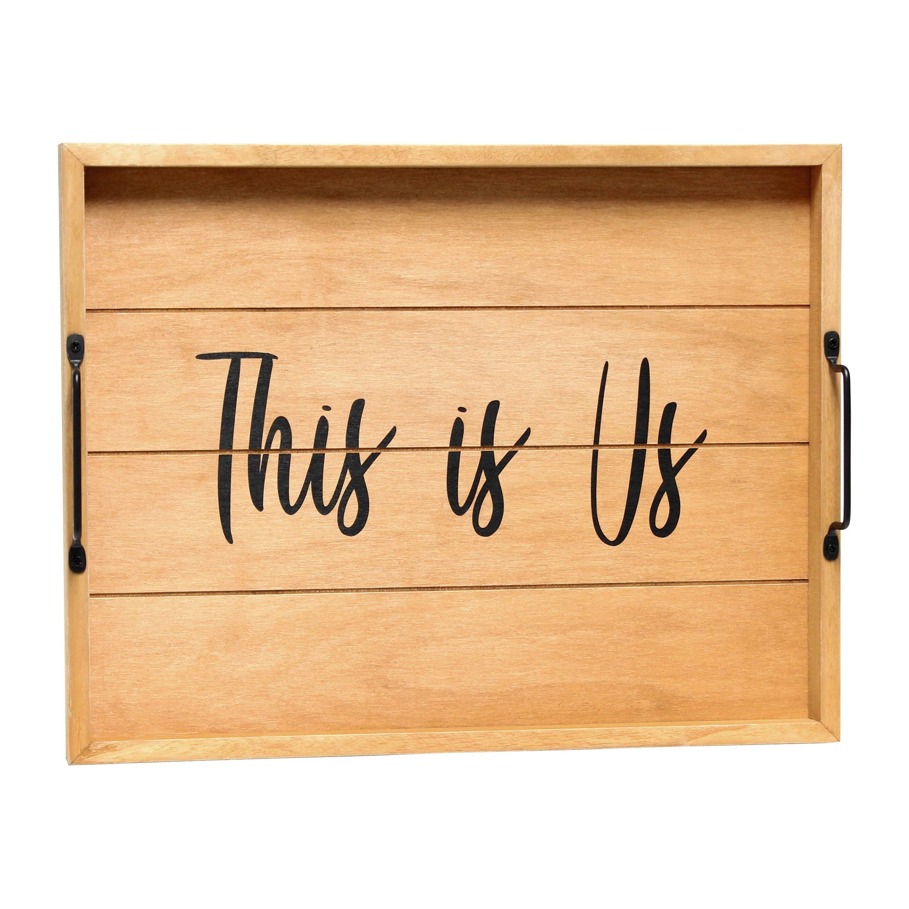15.5'' Natural Wood & Black Metal 'This is Us' Serving Tray