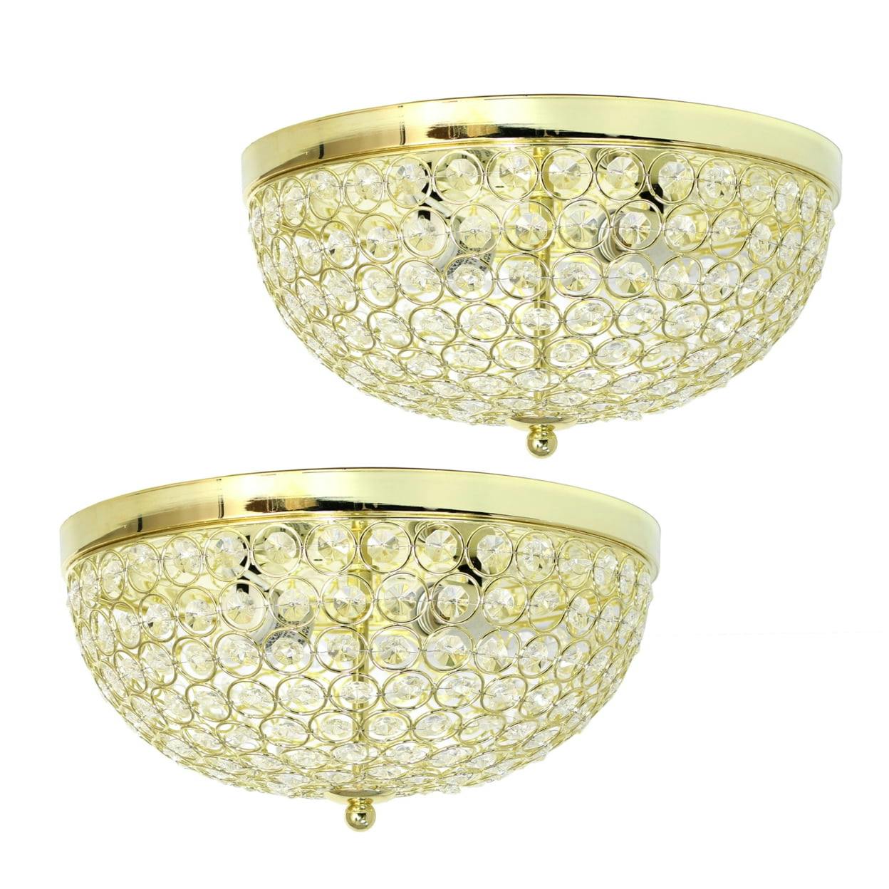 Glamorous Gold Crystal 15" Incandescent Bowl Ceiling Light