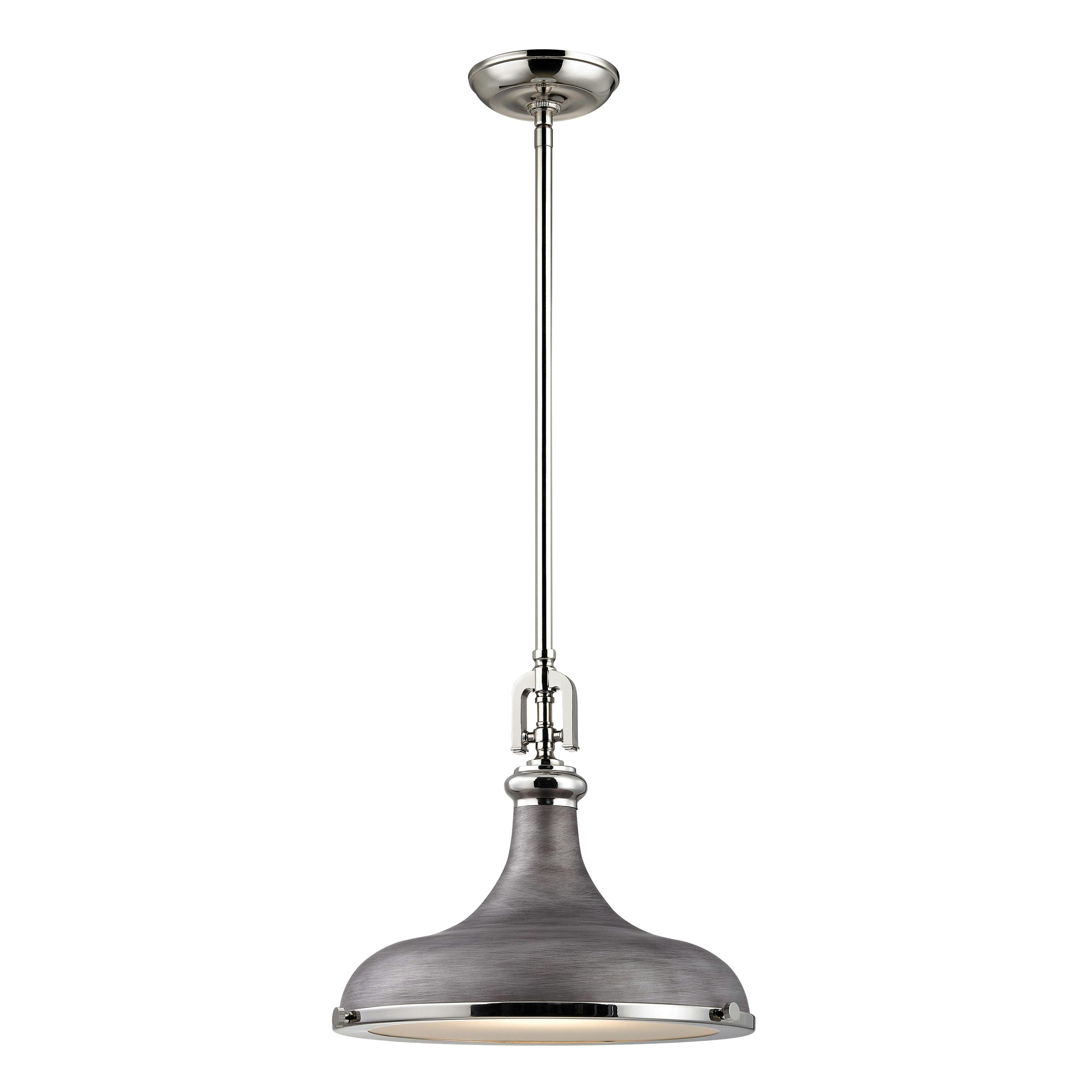 Transitional Rutherford 15-Inch Pendant in Polished Nickel & Weathered Zinc