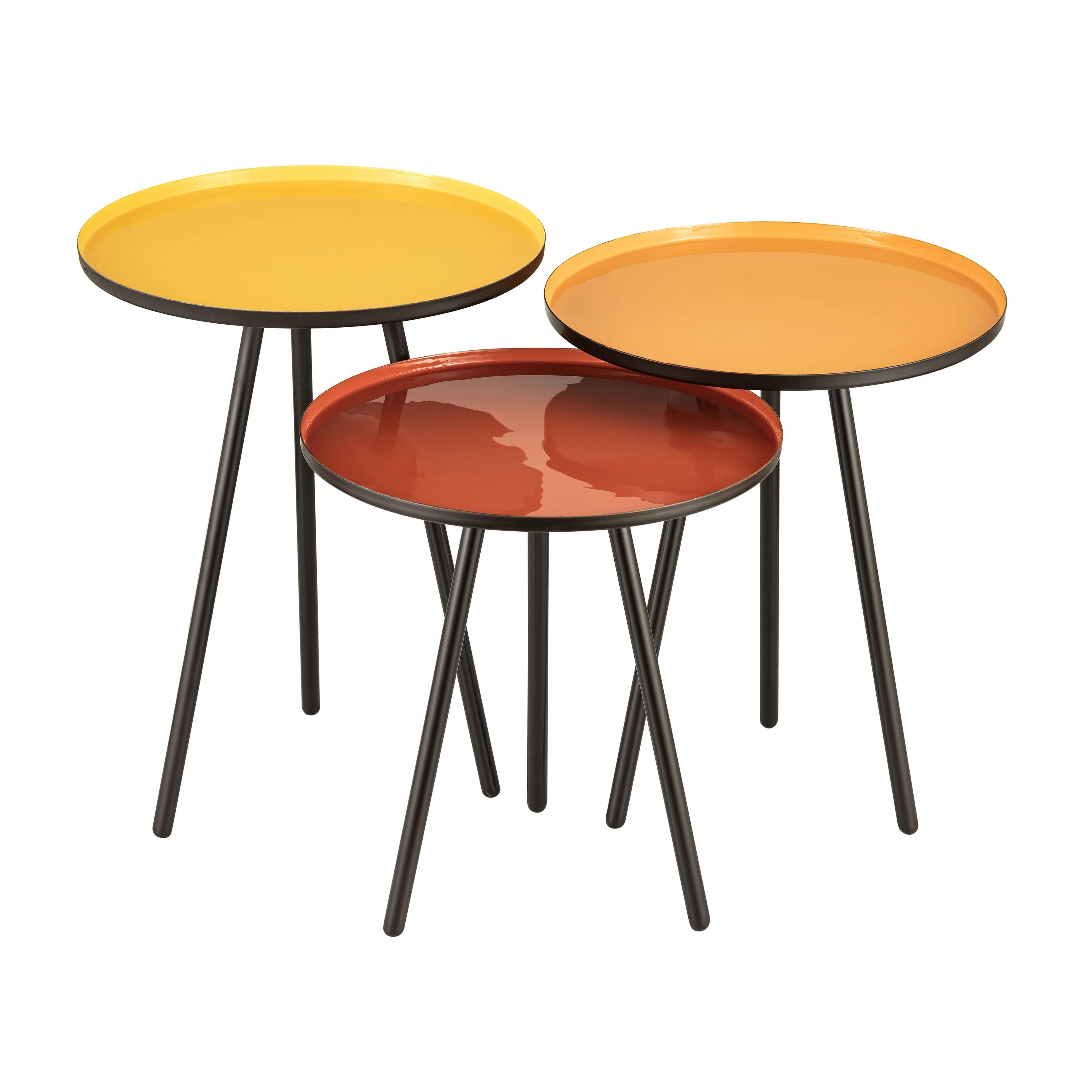 Modern Trio Gregg Round Metal & Glass Accent Tables in Bold Enamel
