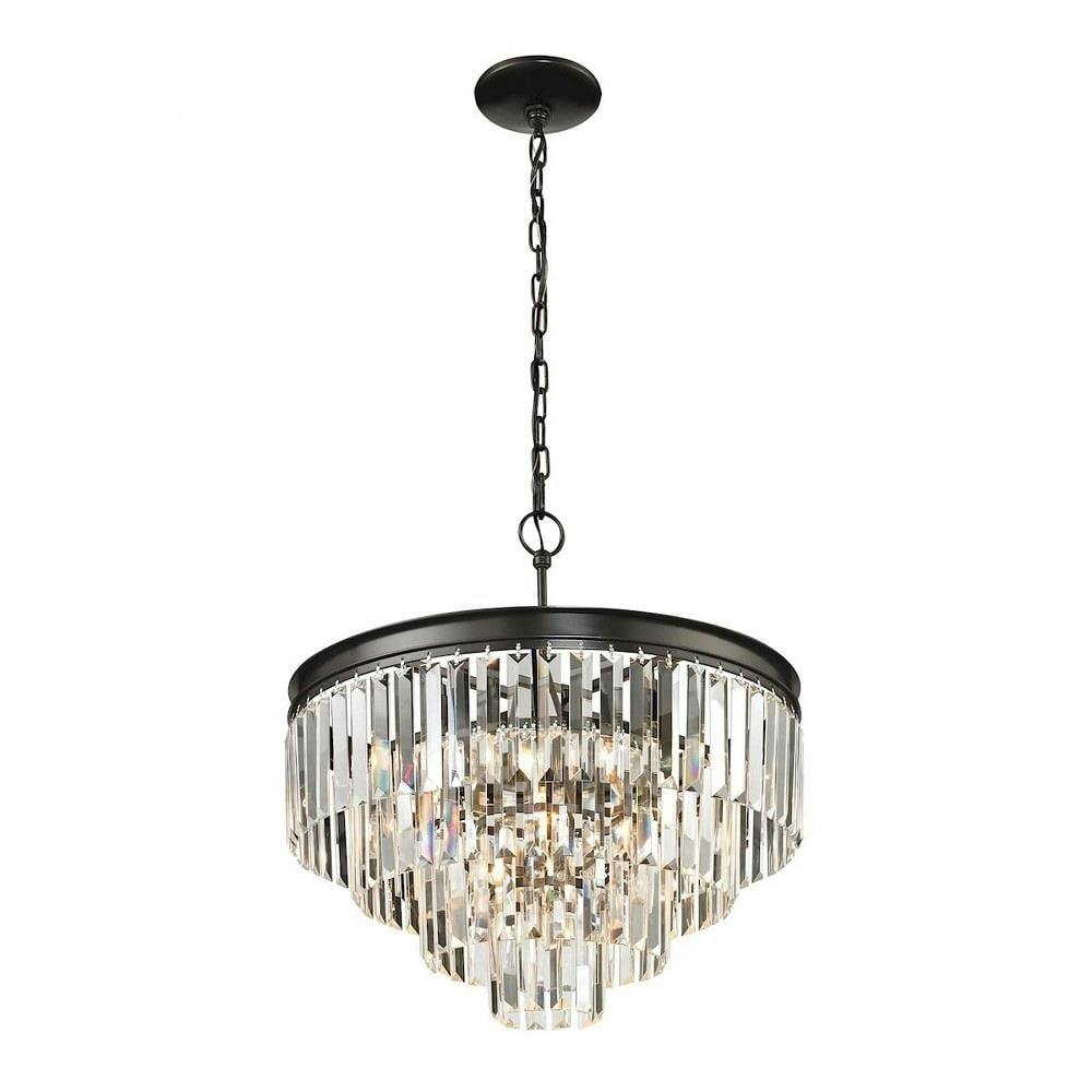 Elegant 5-Light Oil Rubbed Bronze Chandelier with Prismatic Crystal Cascade