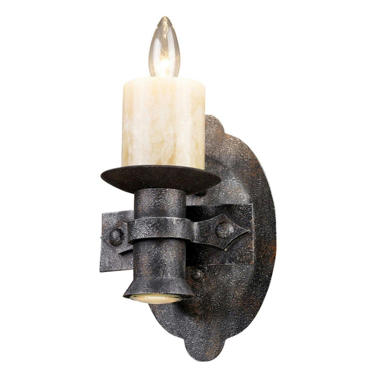 Cambridge Moonlit Rust 1-Light Iron Sconce with Stone Candle Cover