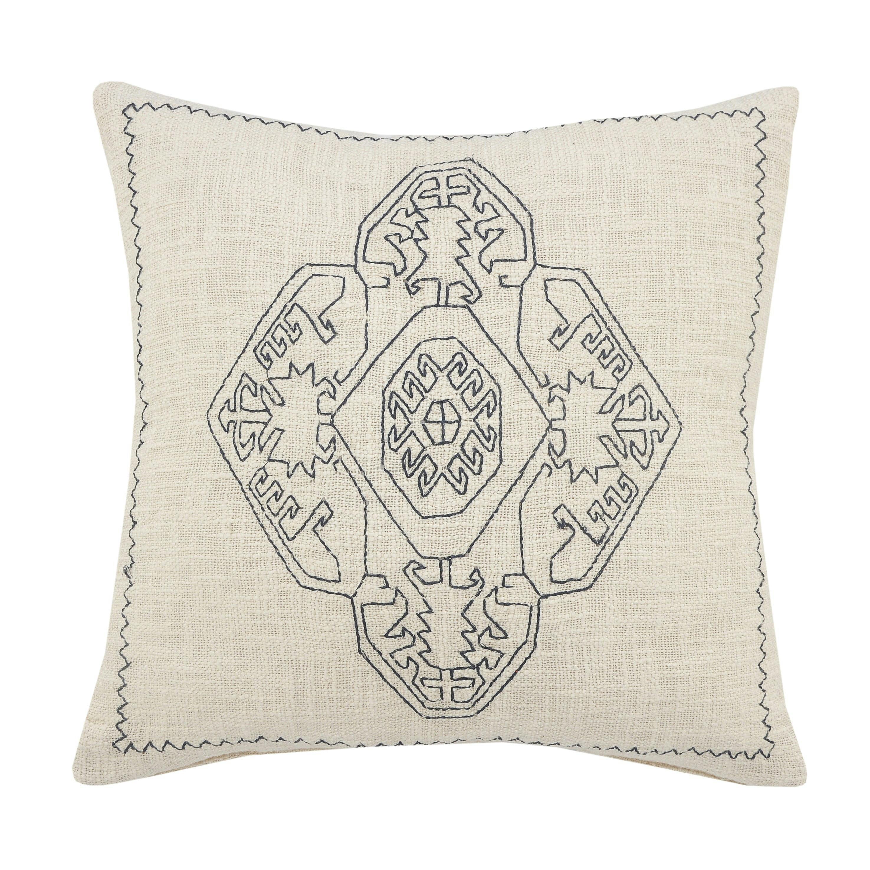 20" Square Off-White Embroidered Damask Medallion Throw Pillow Set