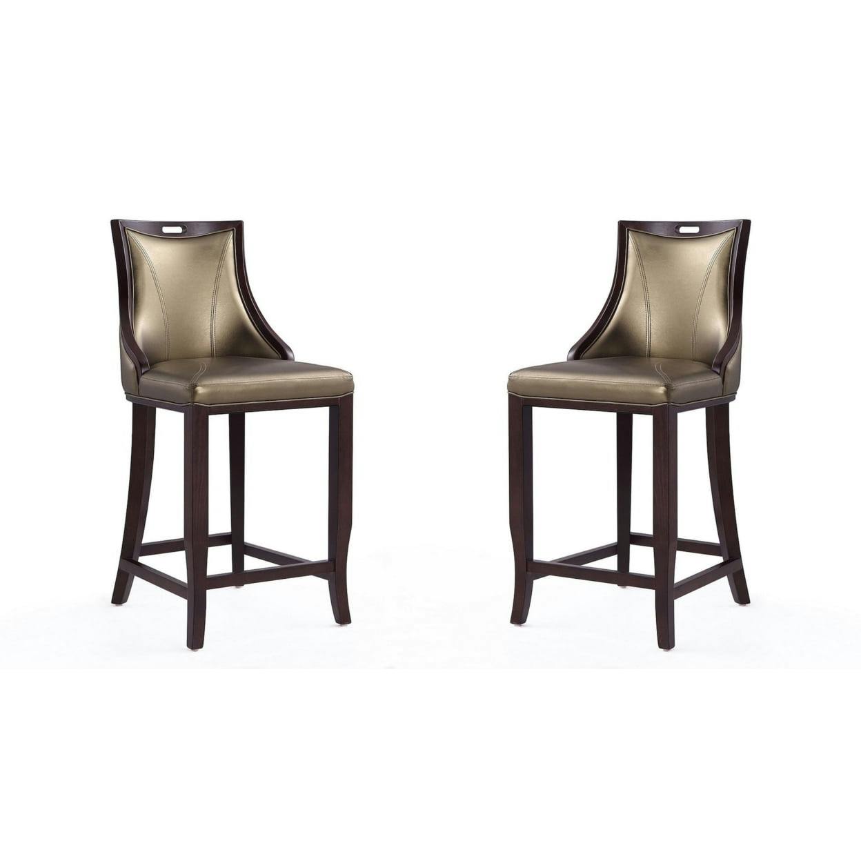 Elegant Hourglass Walnut and Bronze Barstools - Set of 2