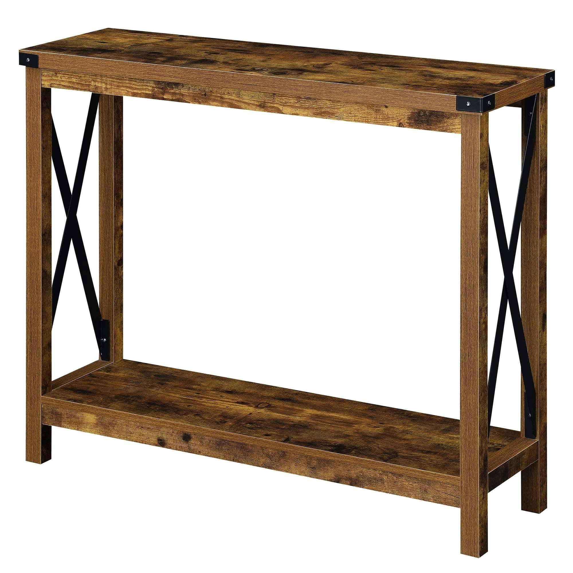 Barnwood Black 39'' Industrial Console Table with Storage Shelf