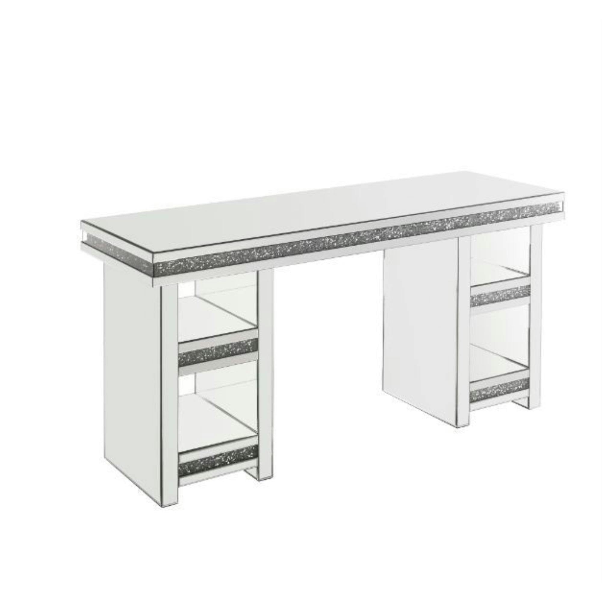 Noralie 31'' Glam Mirrored Writing Desk with Faux Diamond Trim