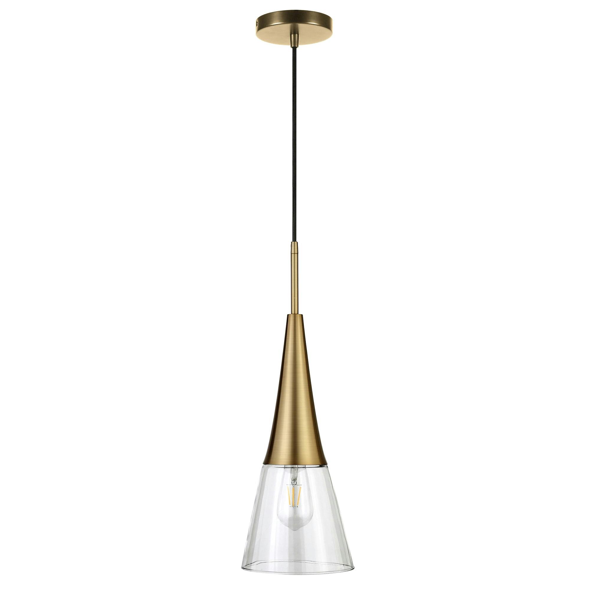 Myra Brushed Gold 16.75" Pendant with Clear Glass Drum Shade