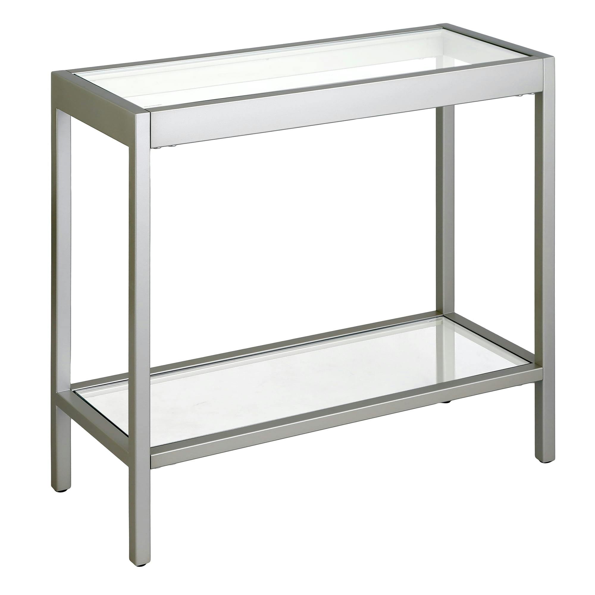 Alexis Satin Nickel Contemporary Glass Metal Side Table