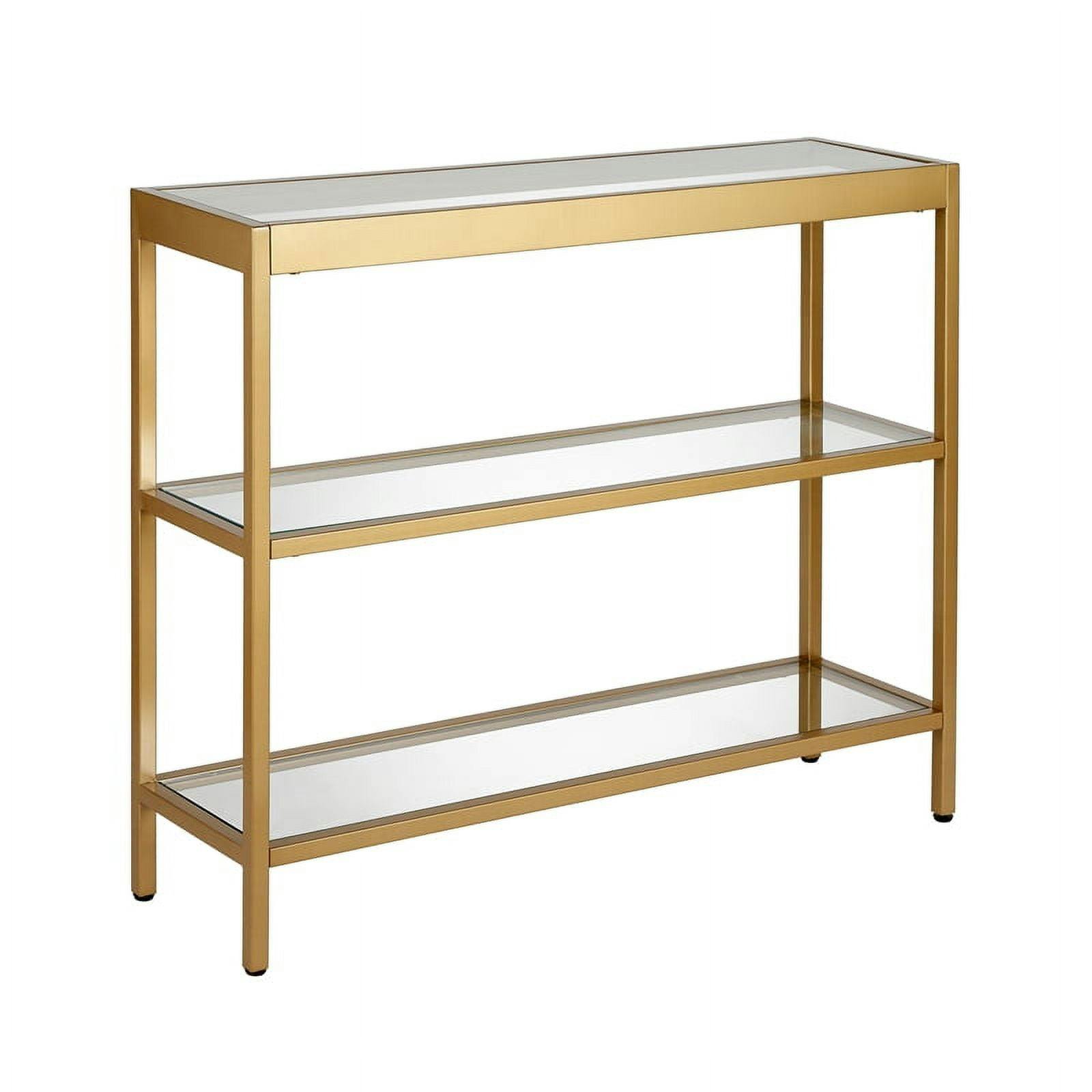 Alexis 36" Gold Metal & Glass Rectangular Console Table with Storage