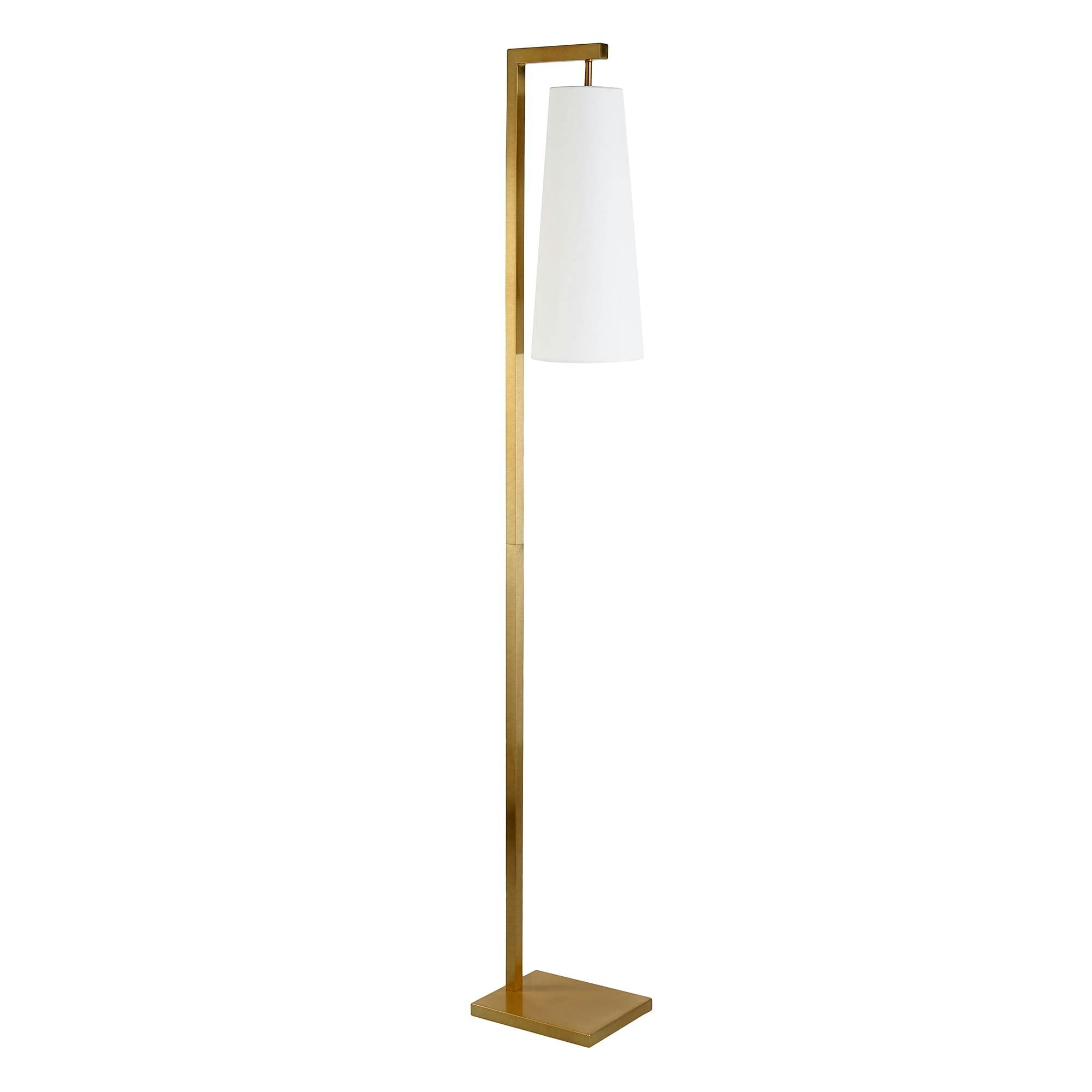 Art Deco Inspired Brass Floor Lamp with Crisp Linen Shade