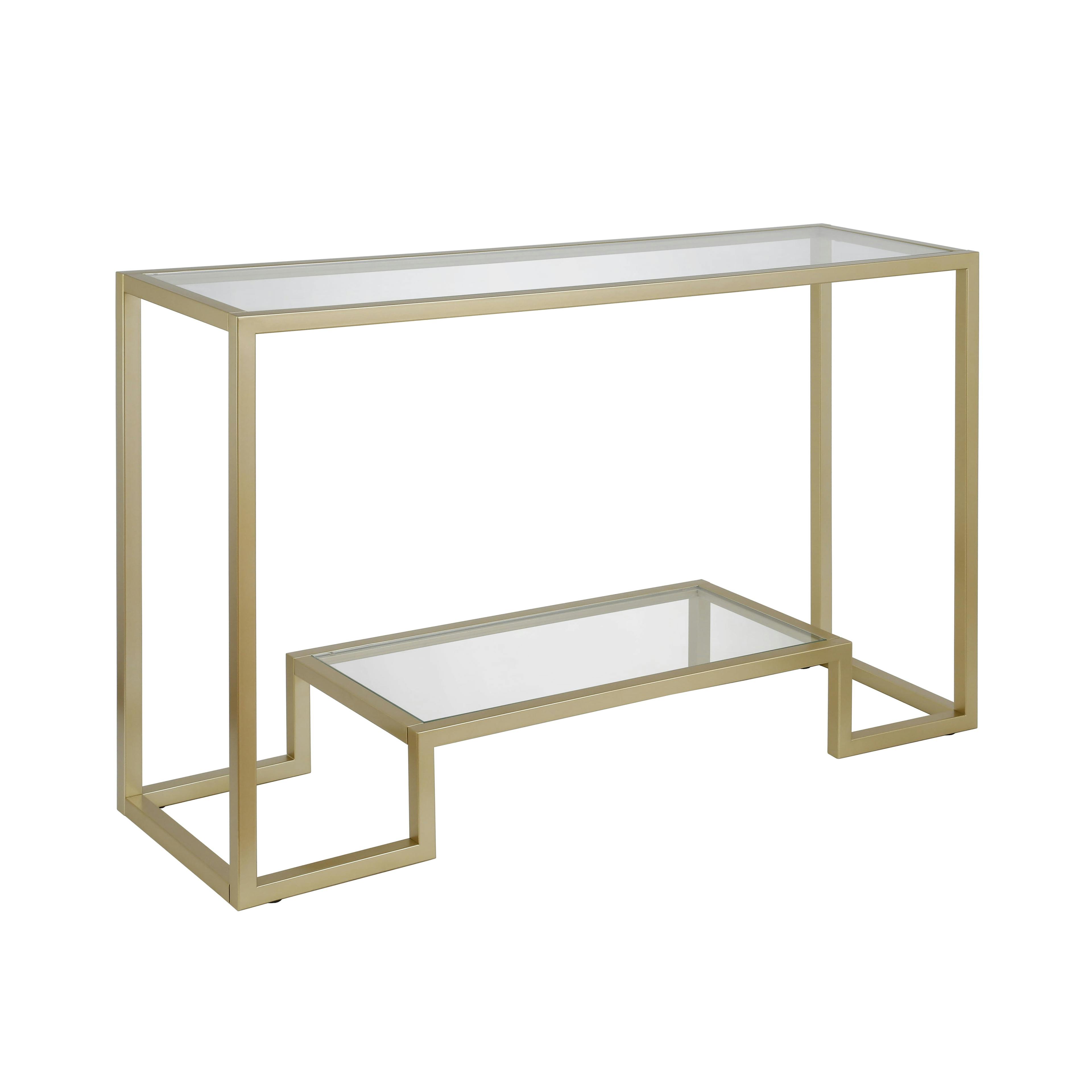 Athena Gold Metal & Glass Rectangular Console Table with Storage Shelf