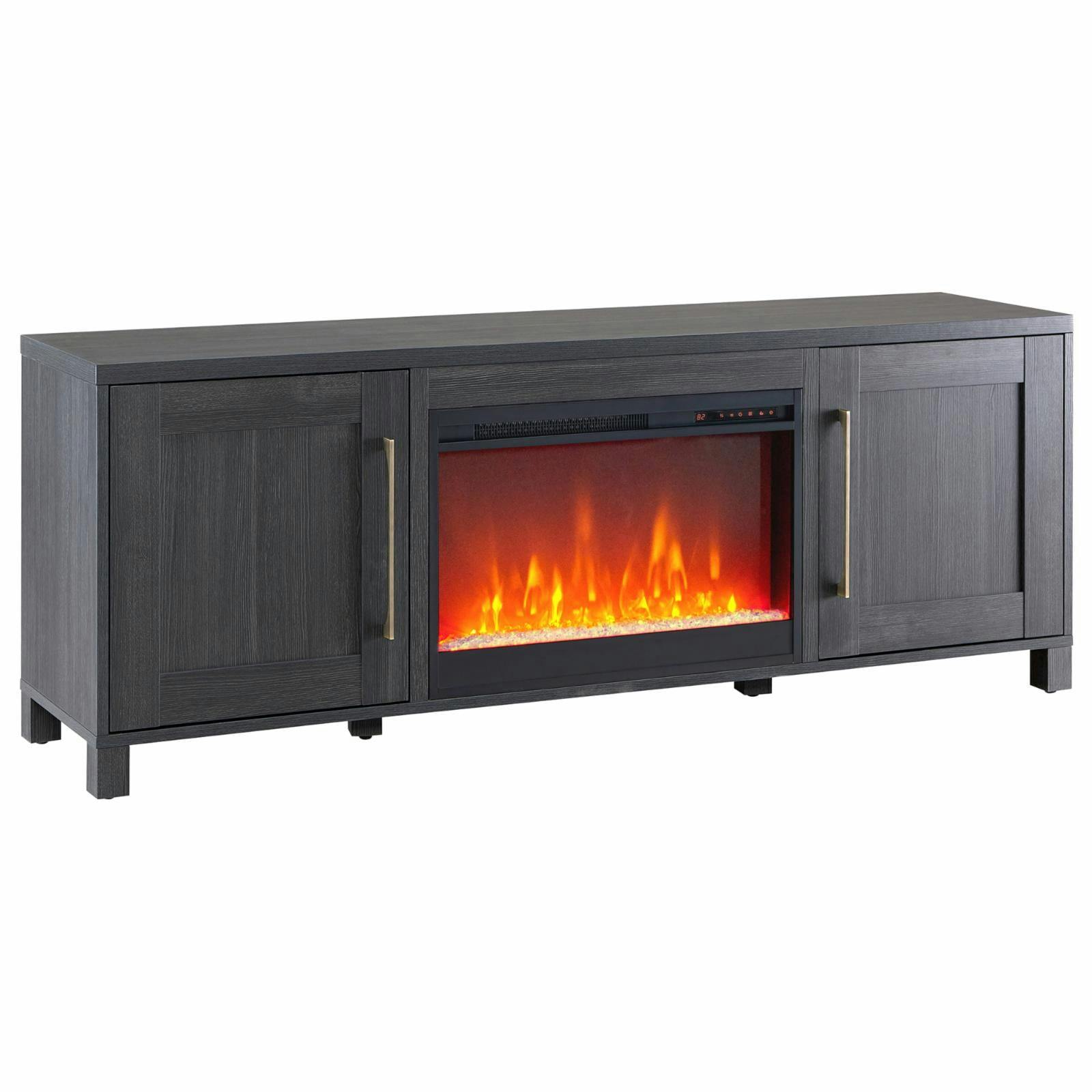 Chabot 68'' Charcoal Gray Metal TV Stand with Integrated Fireplace