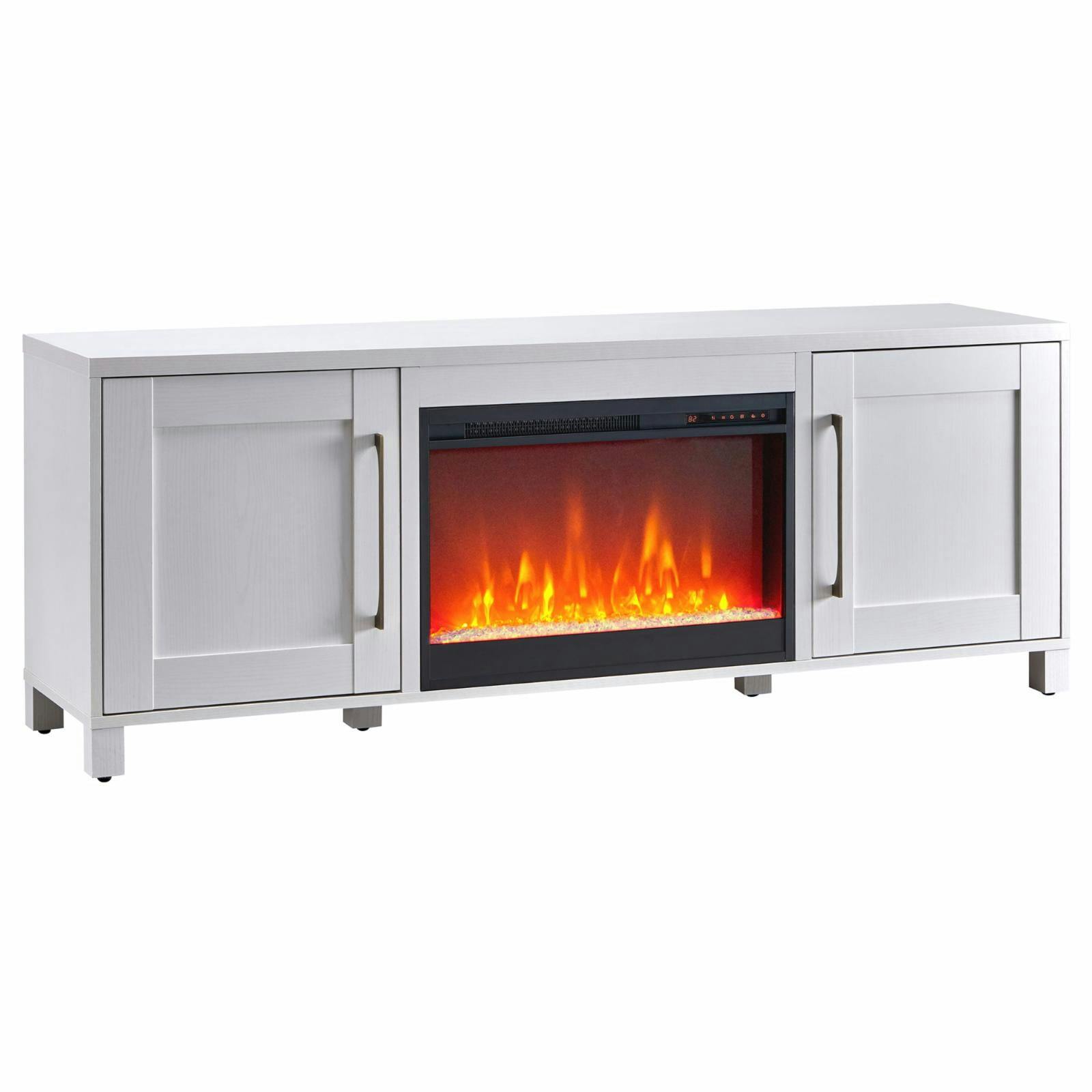Modern 75" White Freestanding TV Stand & Fireplace with Cabinet Storage