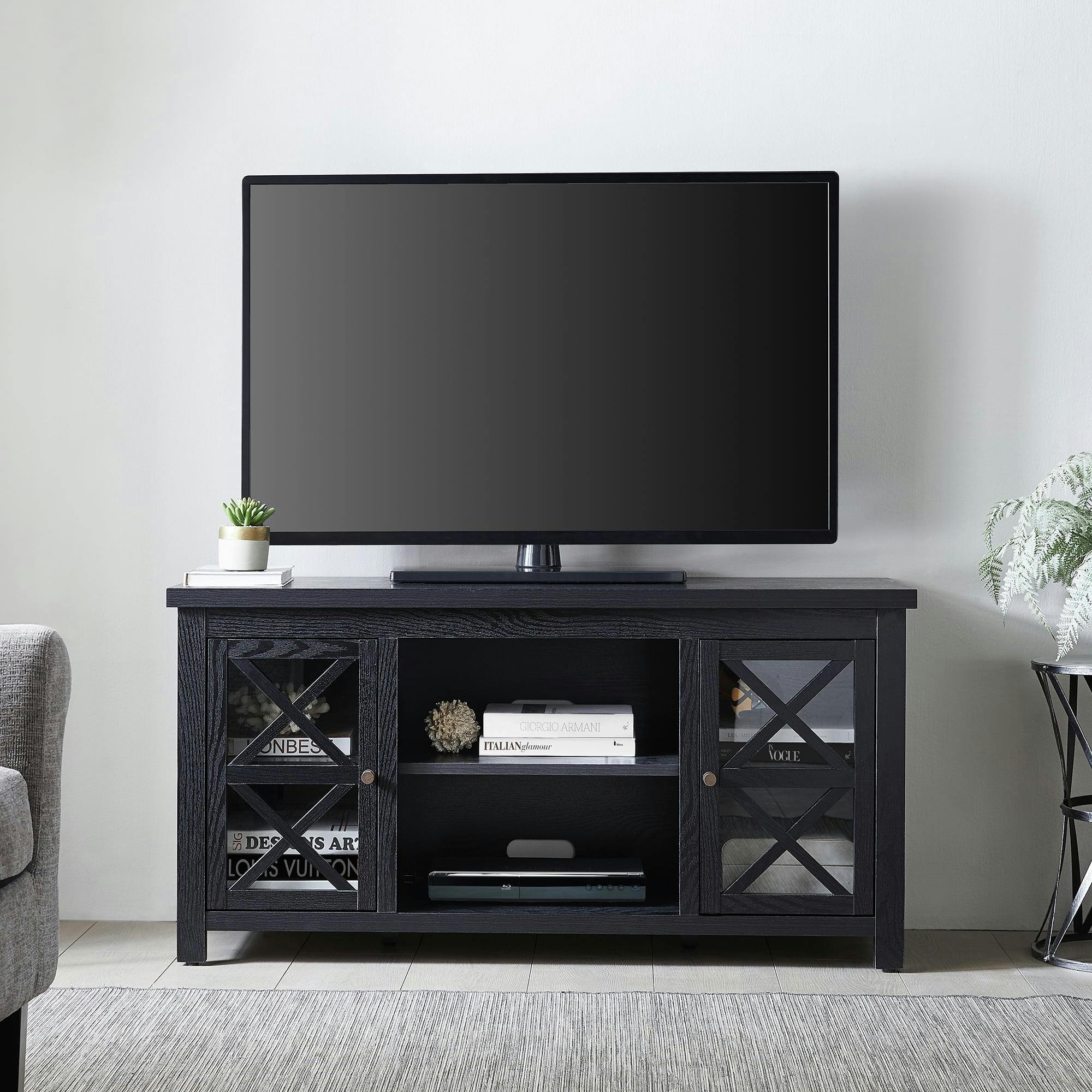 Colton Modern Farmhouse 47" Black TV Stand with Cabinet