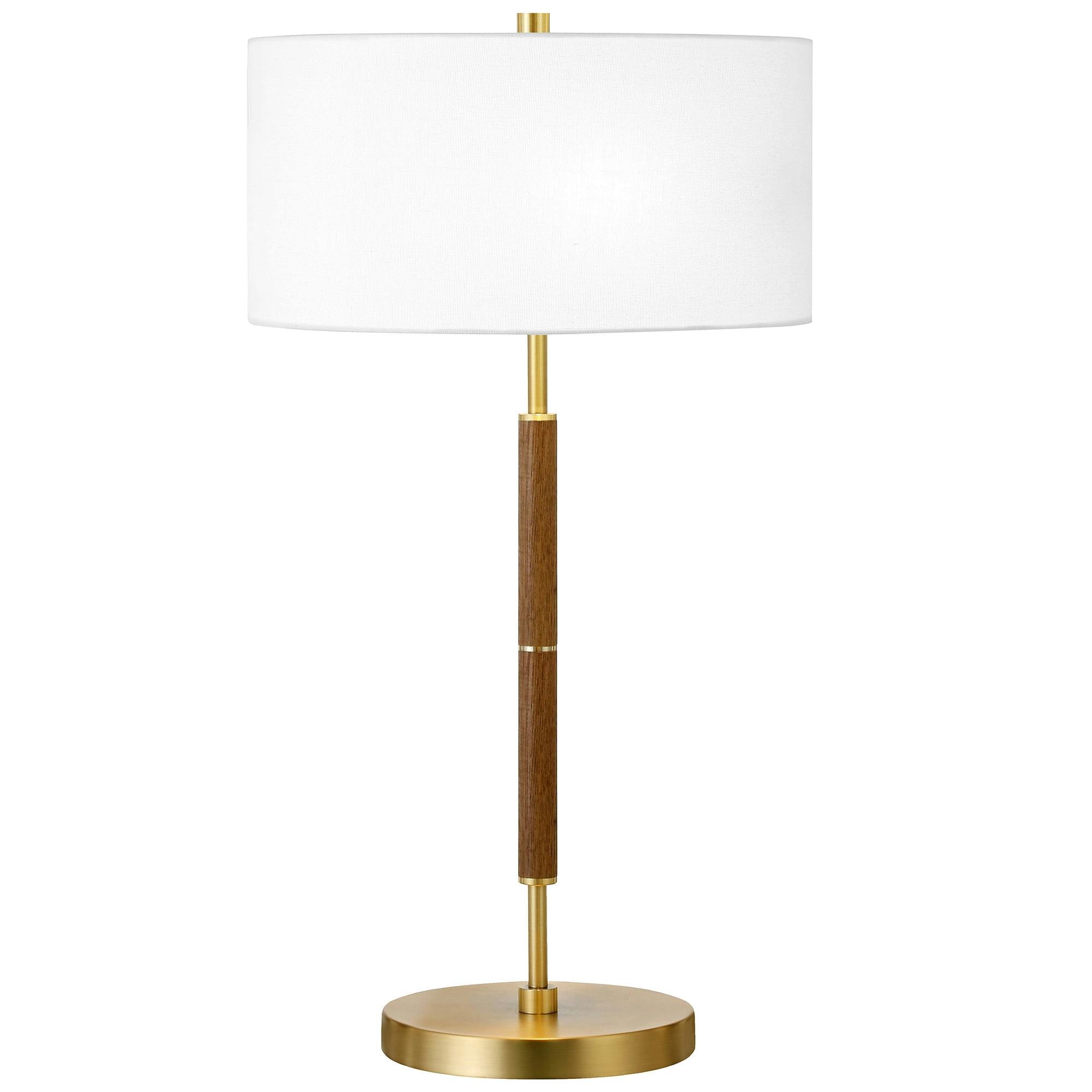 Rustic Oak & Brass Smart-Adjustable 2-Bulb Table Lamp