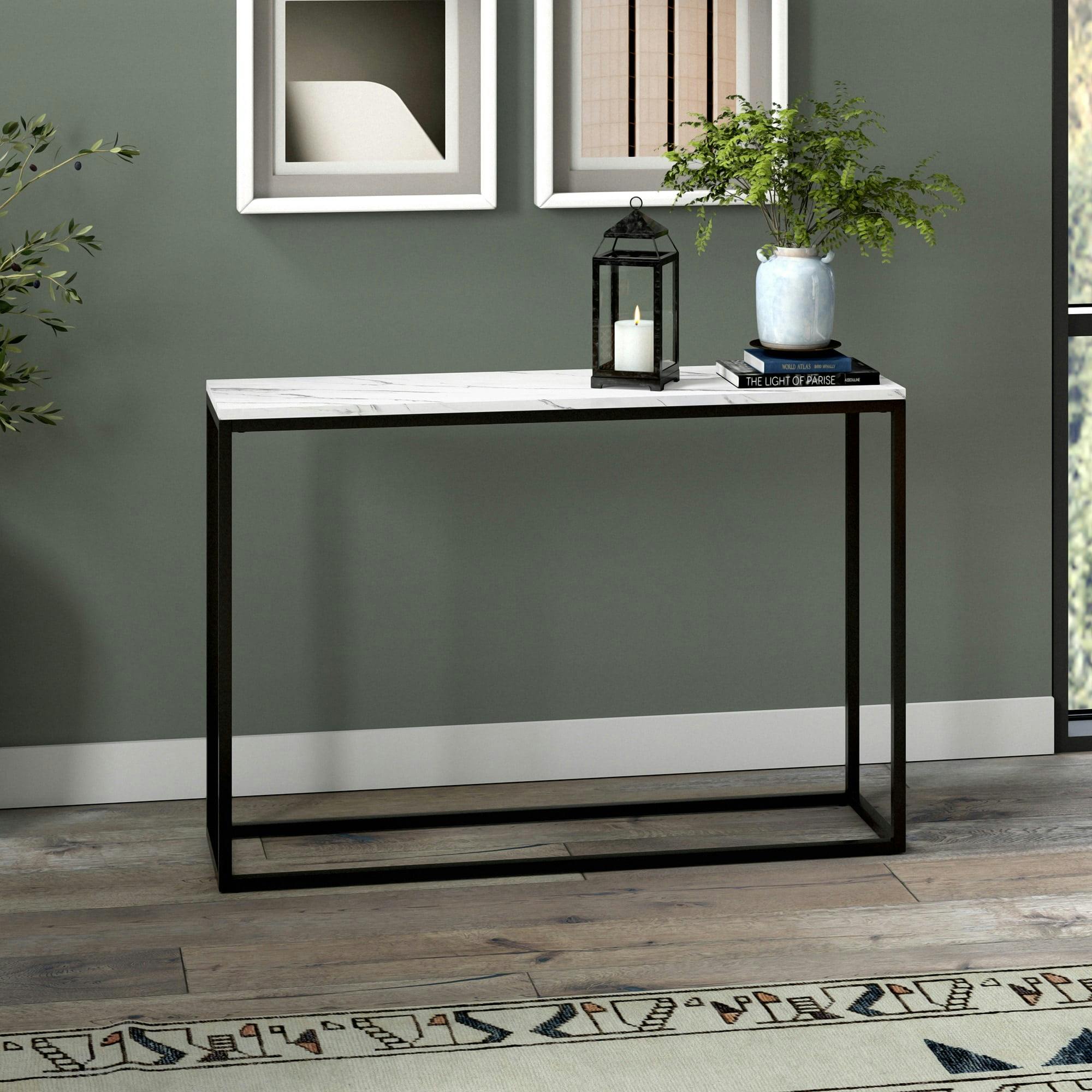 Dalbec 44" Blackened Bronze Console Table with Faux Marble Top