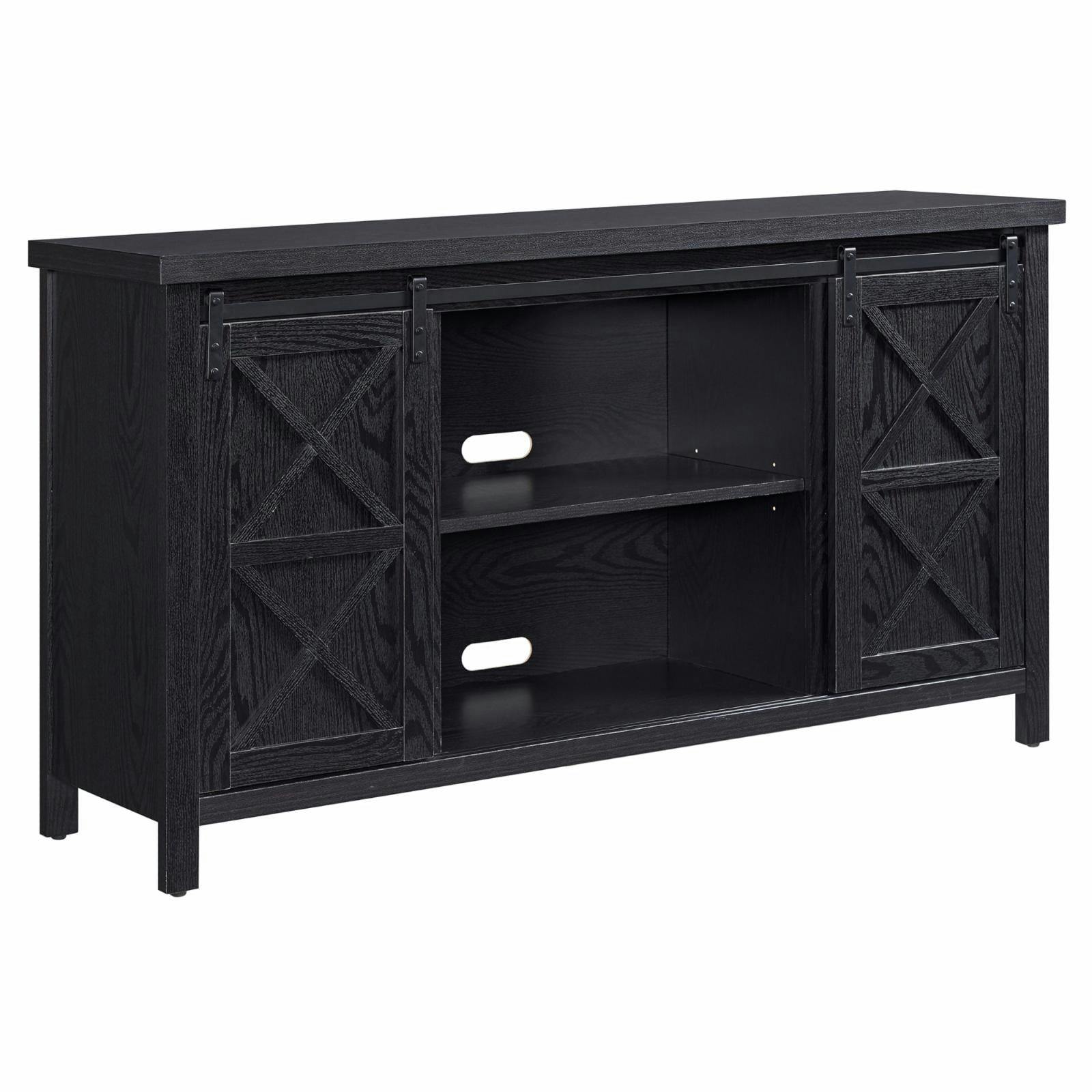 Elmwood Modern Farmhouse 58" TV Stand with Cabinet in Black Grain