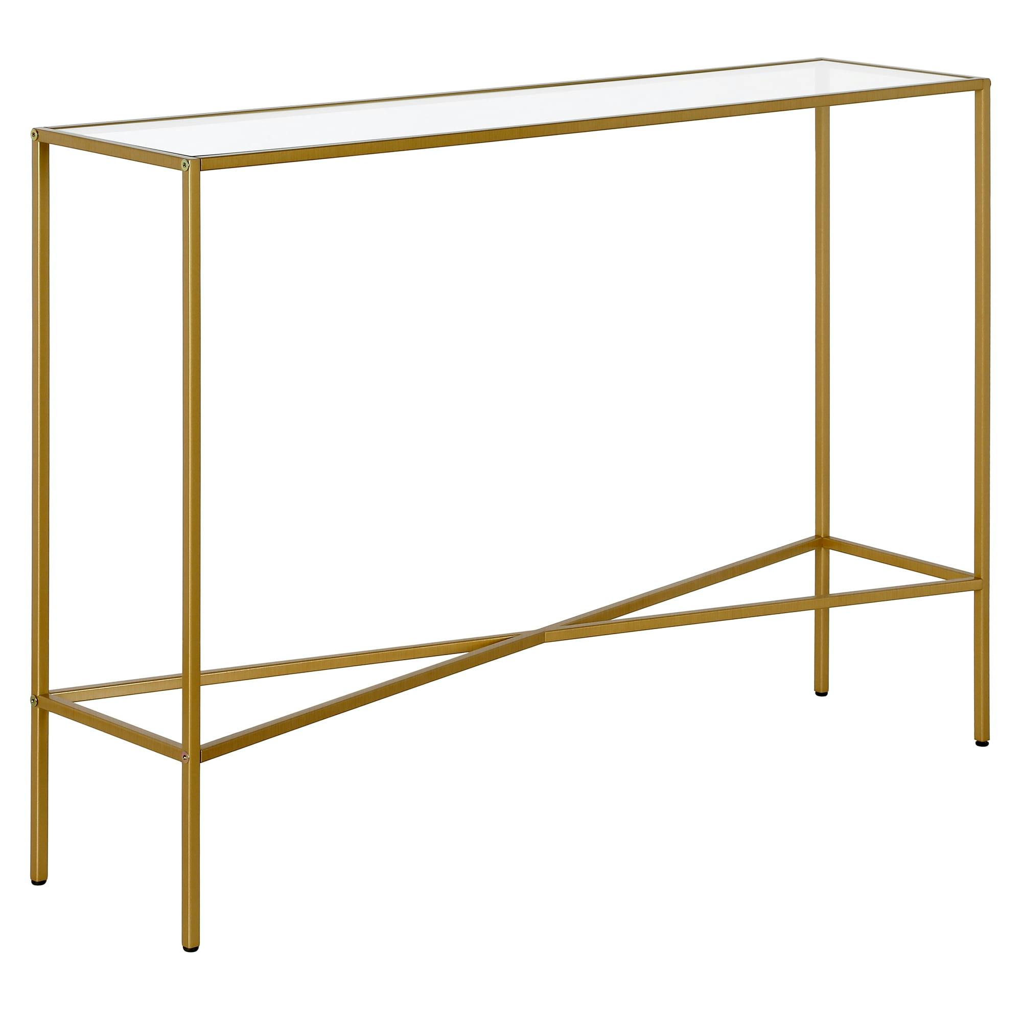 Modern Industrial Brass & Glass Console Table - 42" Wide