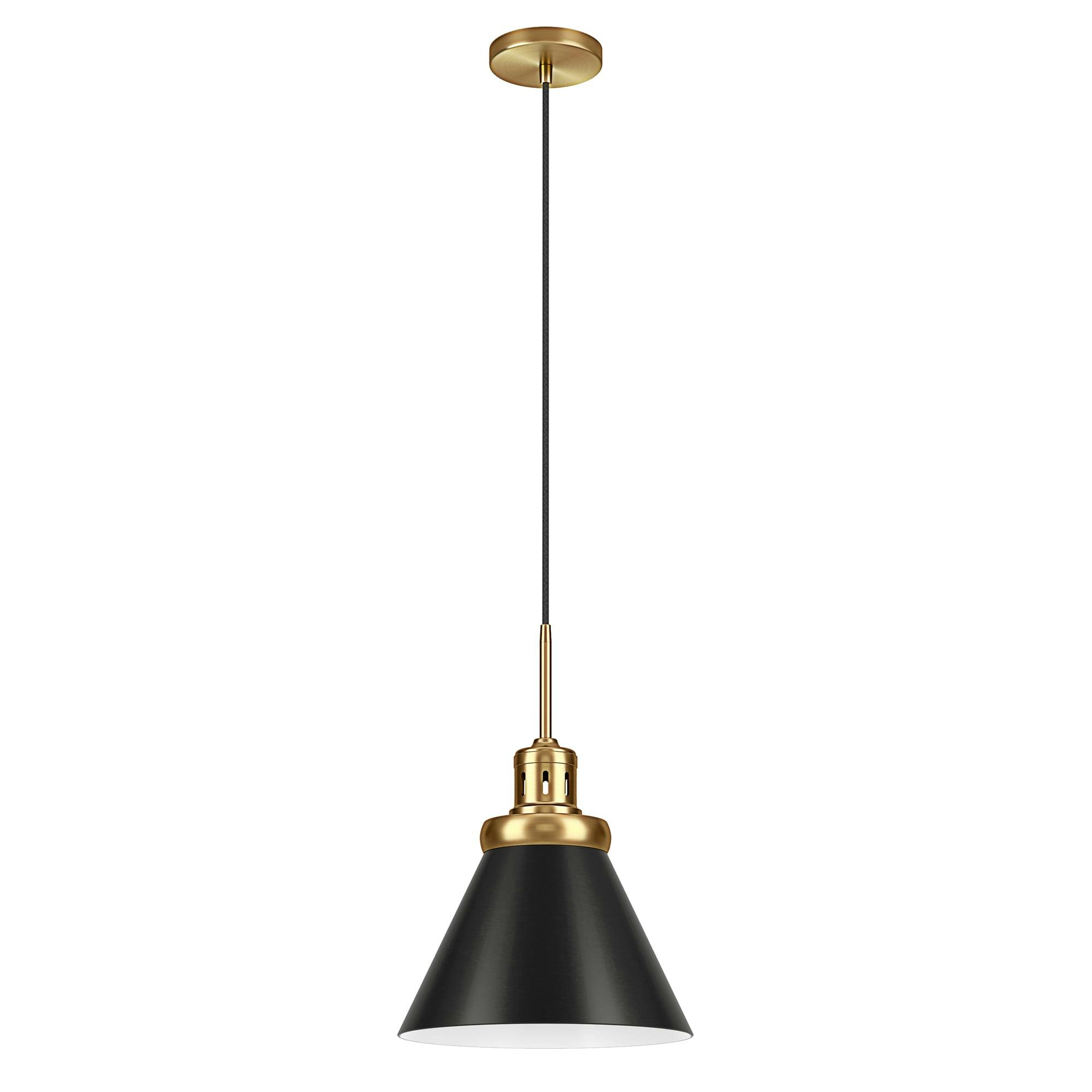 Zeno 12" Industrial Cone-Shaped Pendant - Brushed Brass and Blackened Bronze