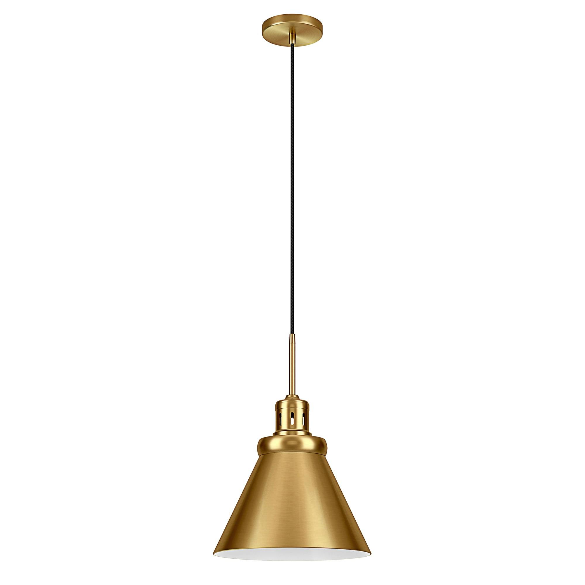 Retro-Inspired 12" Brushed Brass Cone-Shaped Pendant Light