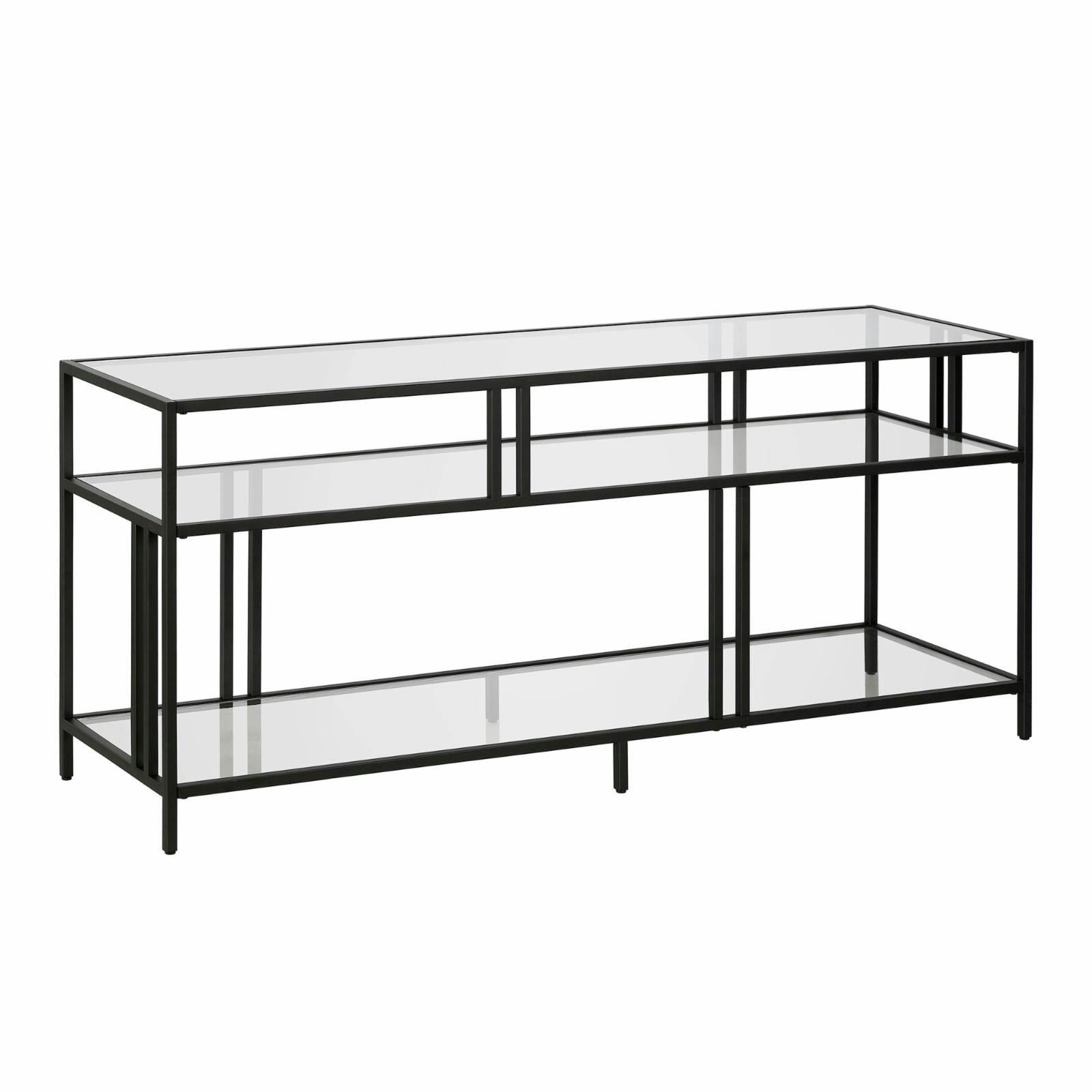 Cortland Industrial Blackened Bronze 55" TV Stand with Glass Shelves