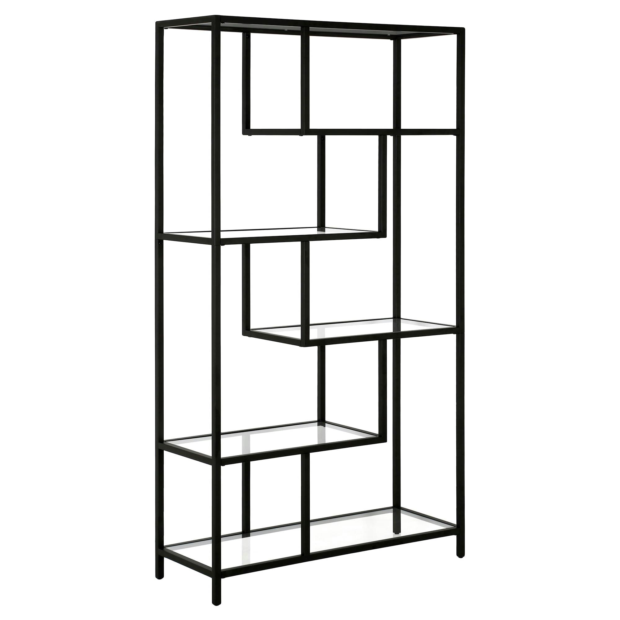 Isla 68" Blackened Bronze Modern Bookcase with Tempered Glass Shelves
