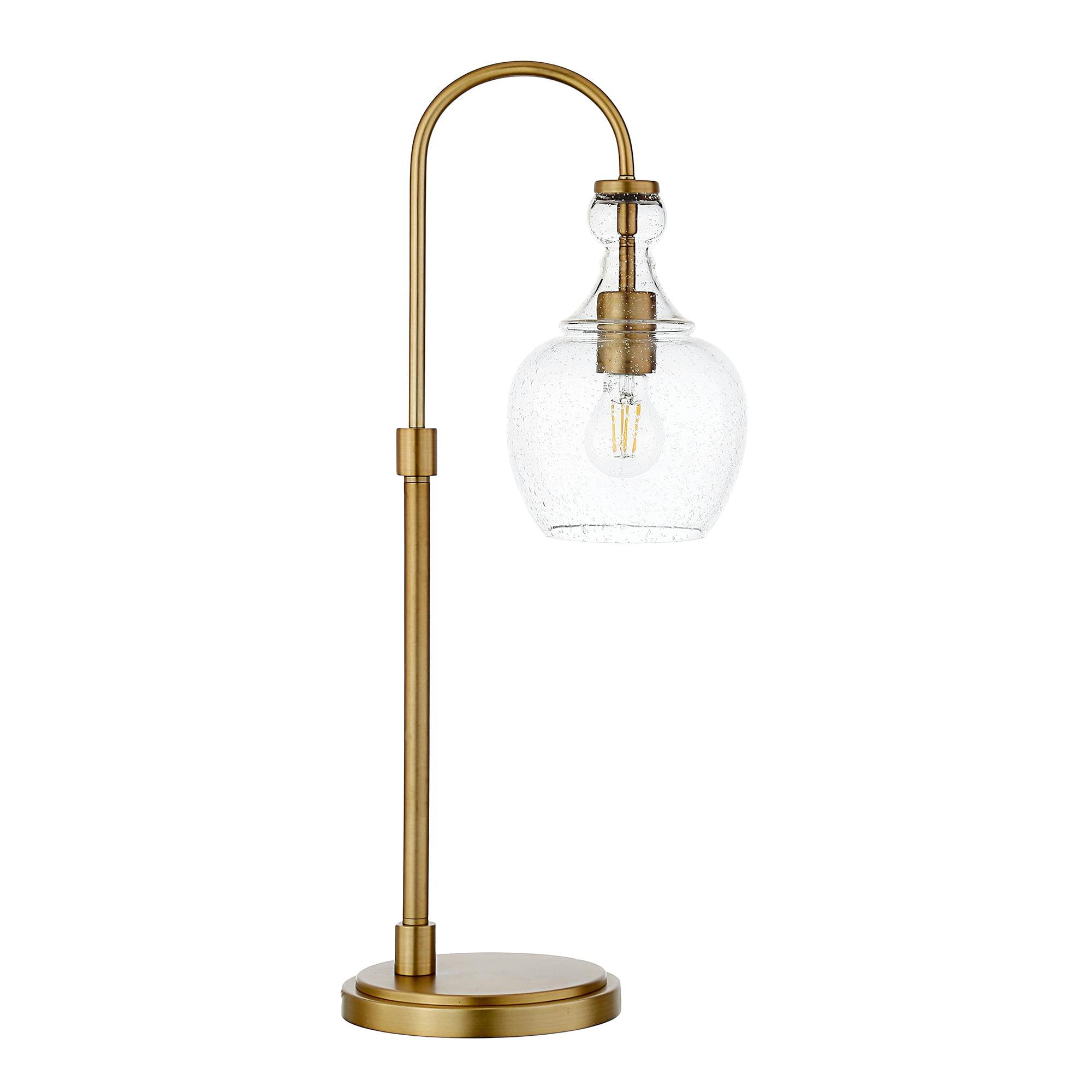 Verona Brushed Brass Arc Table Lamp with Seeded Glass Shade