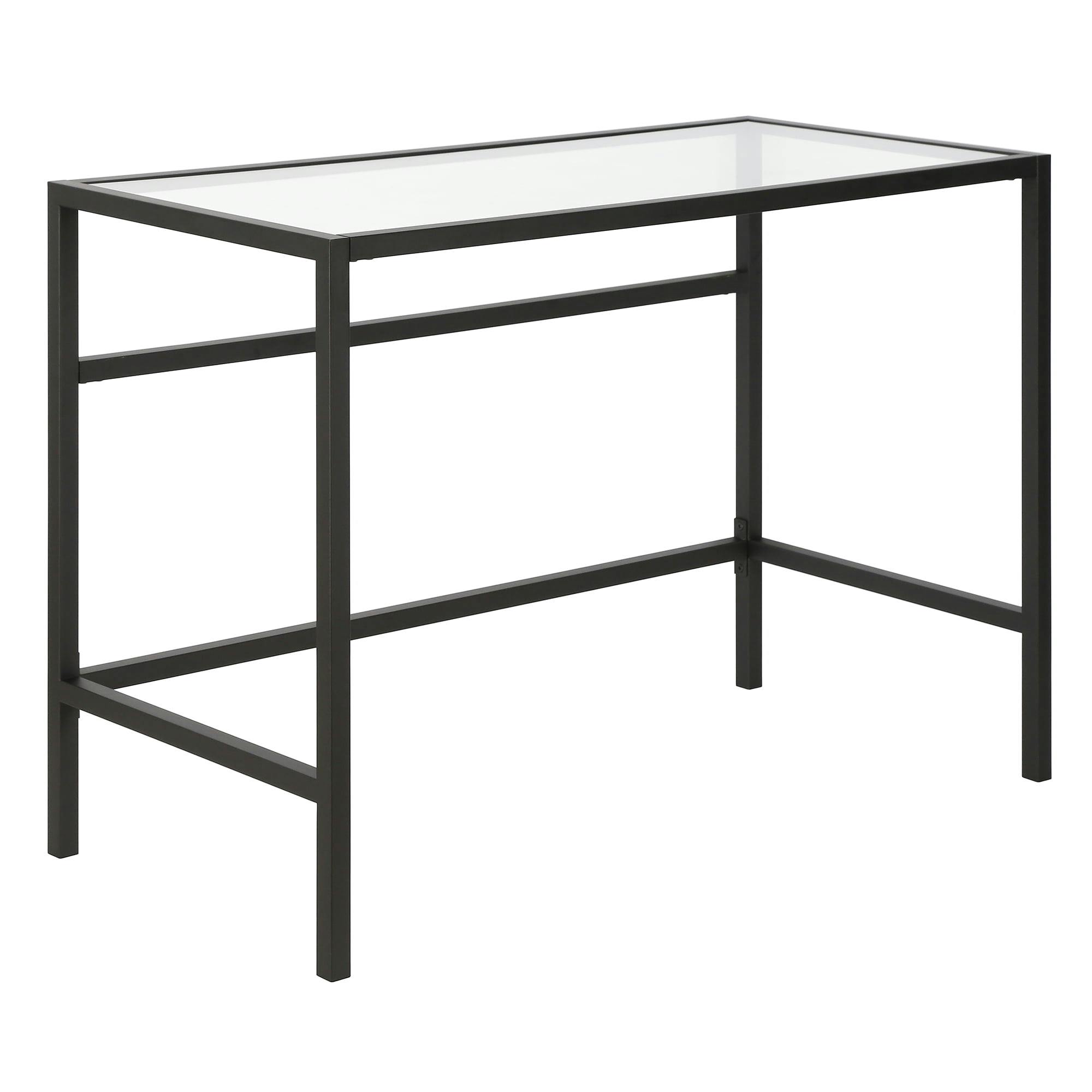 Sleek Blackened Bronze 42" Modern Writing Desk with Tempered Glass Top