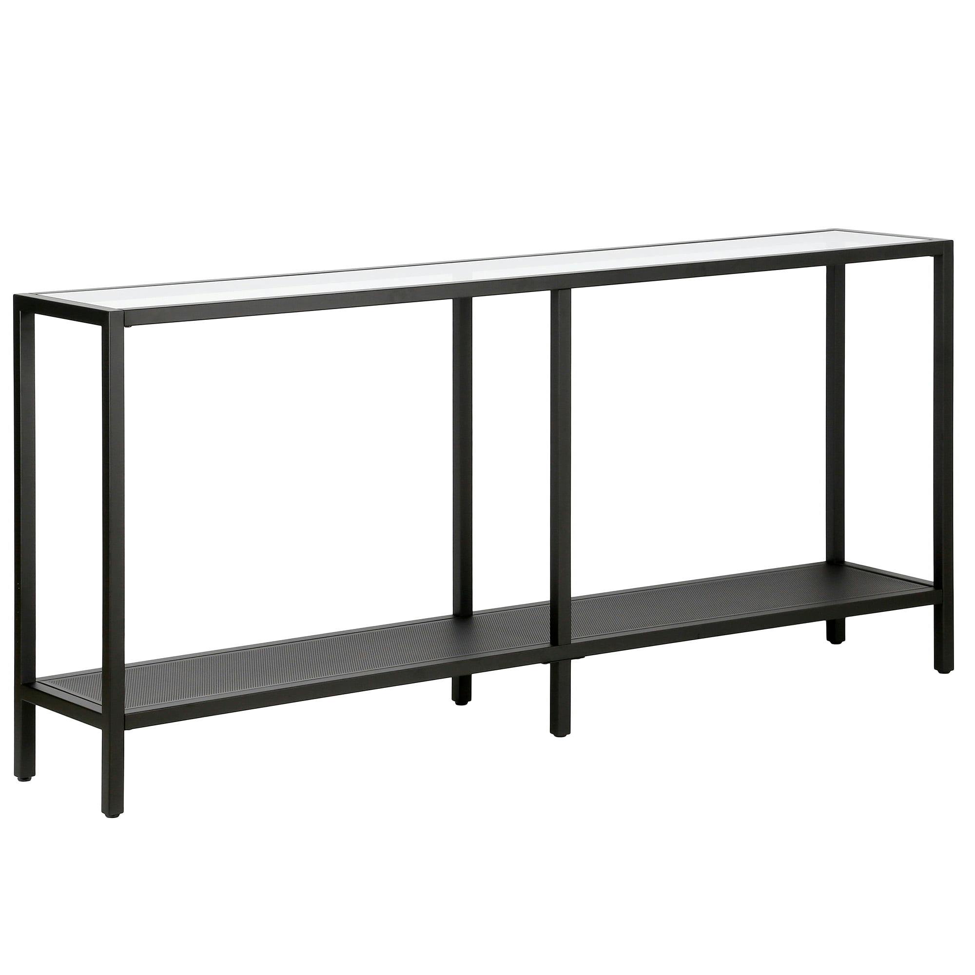 Blackened Bronze 64" Metal and Glass Console Table with Shelves