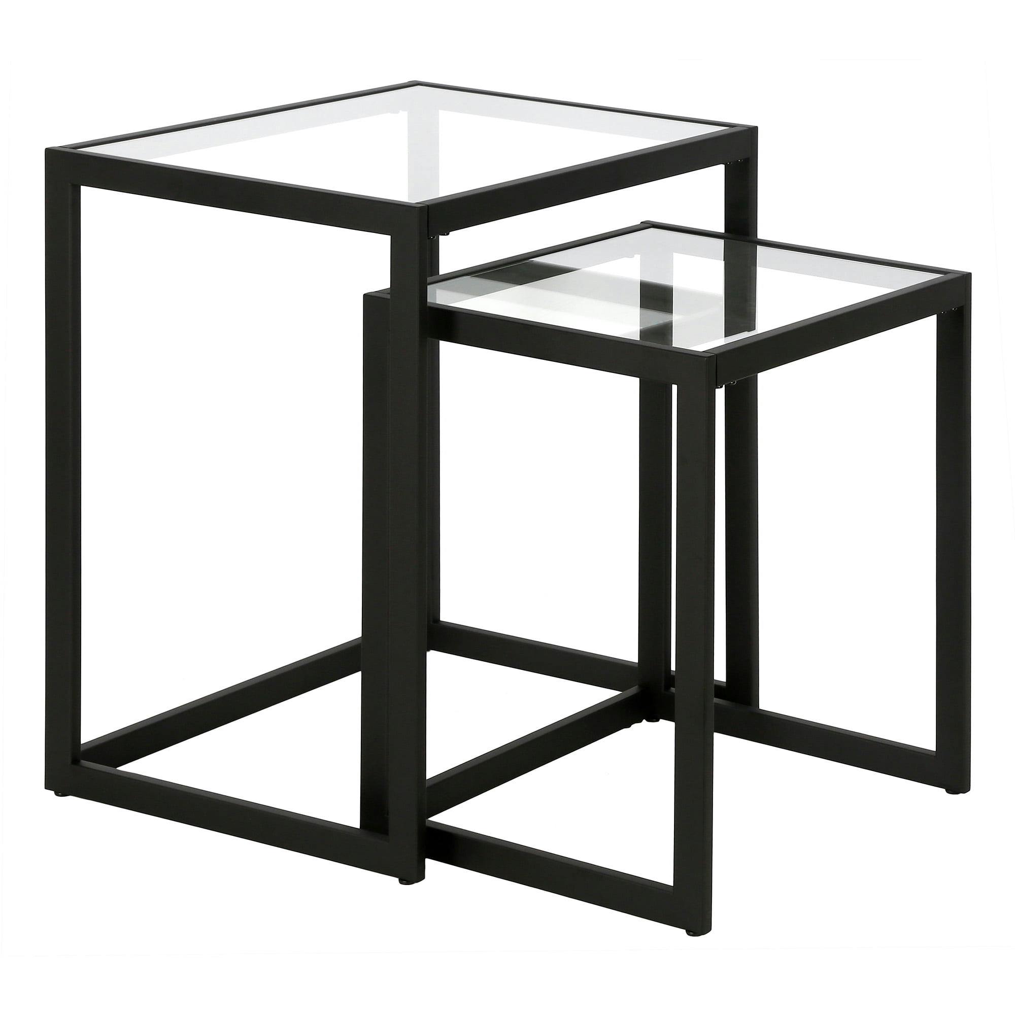 Versatile Metallic Nesting Side Table Set with Glass Tops