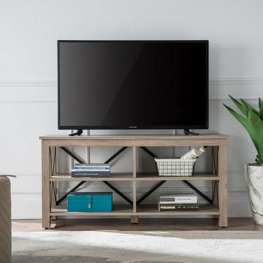 Sawyer Modern Farmhouse 50" Gray Oak TV Stand with Black Metal Accents