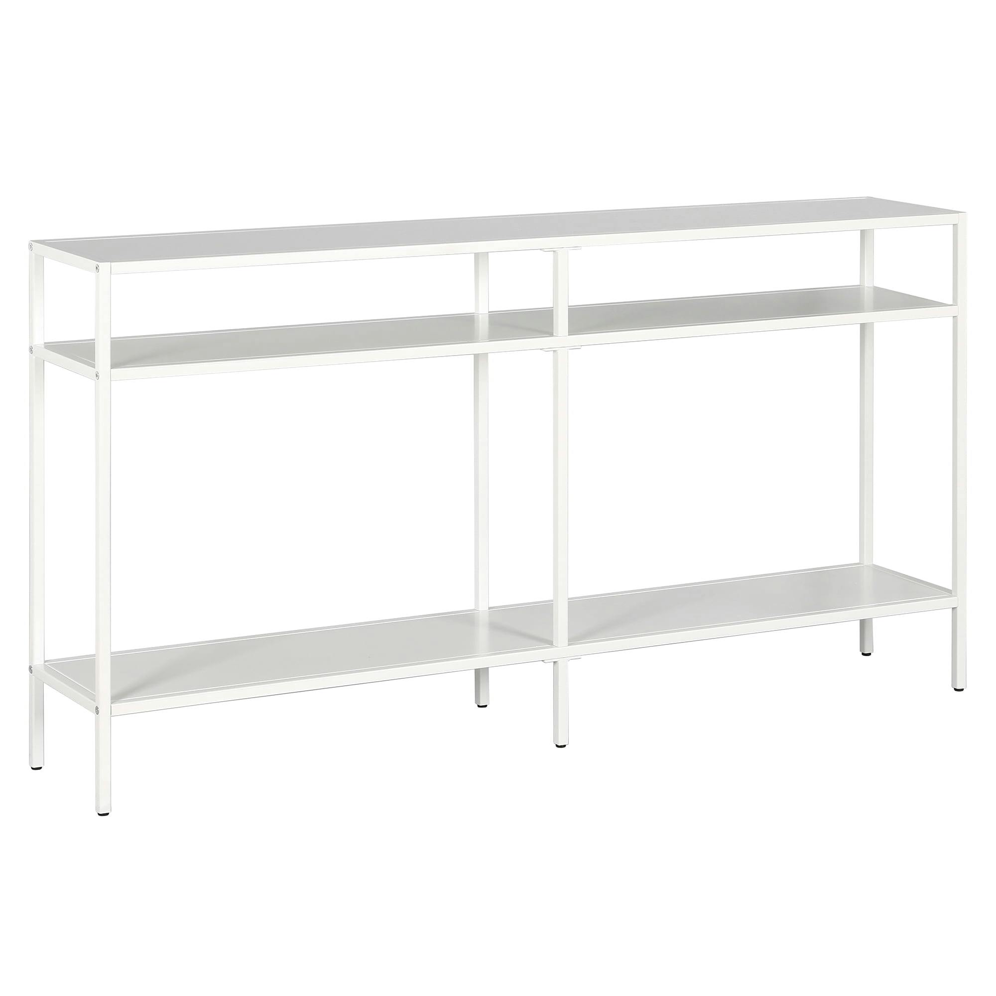 Modern Industrial Matte White Metal & Glass Console Table with Storage