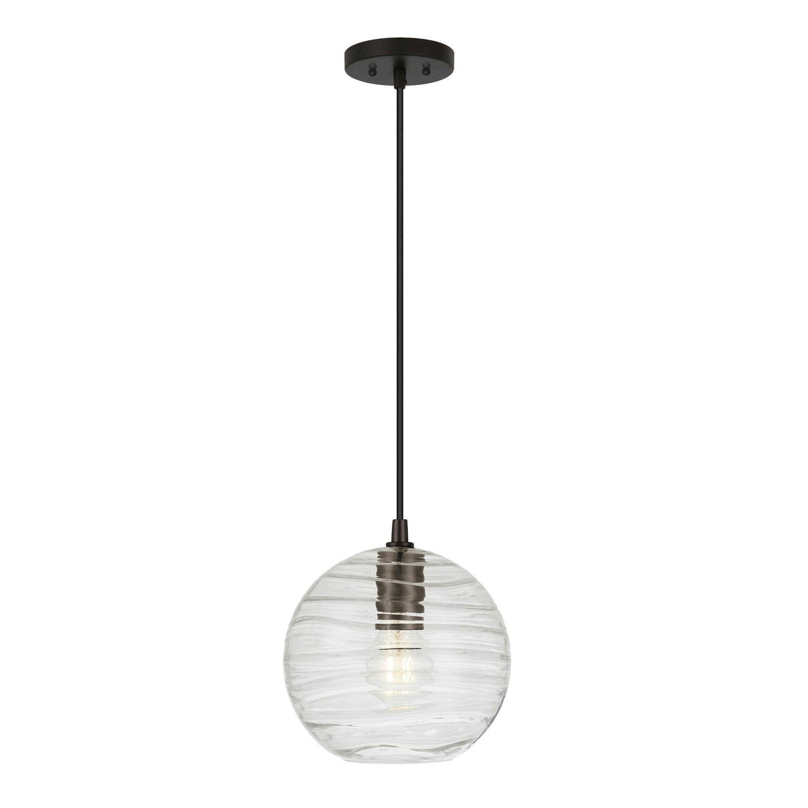 Wayve Brushed Black Metal Dome Pendant with Seeded Glass Shade