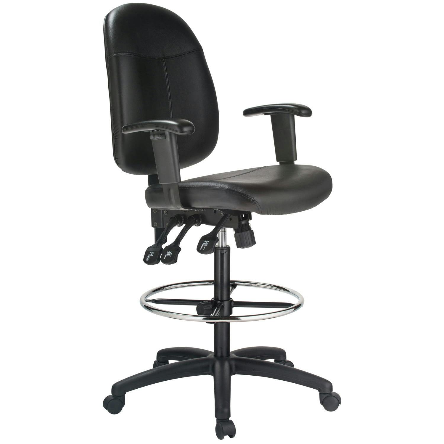 Harwick Adjustable High-Back Black Leather Drafting Chair with Metal Base