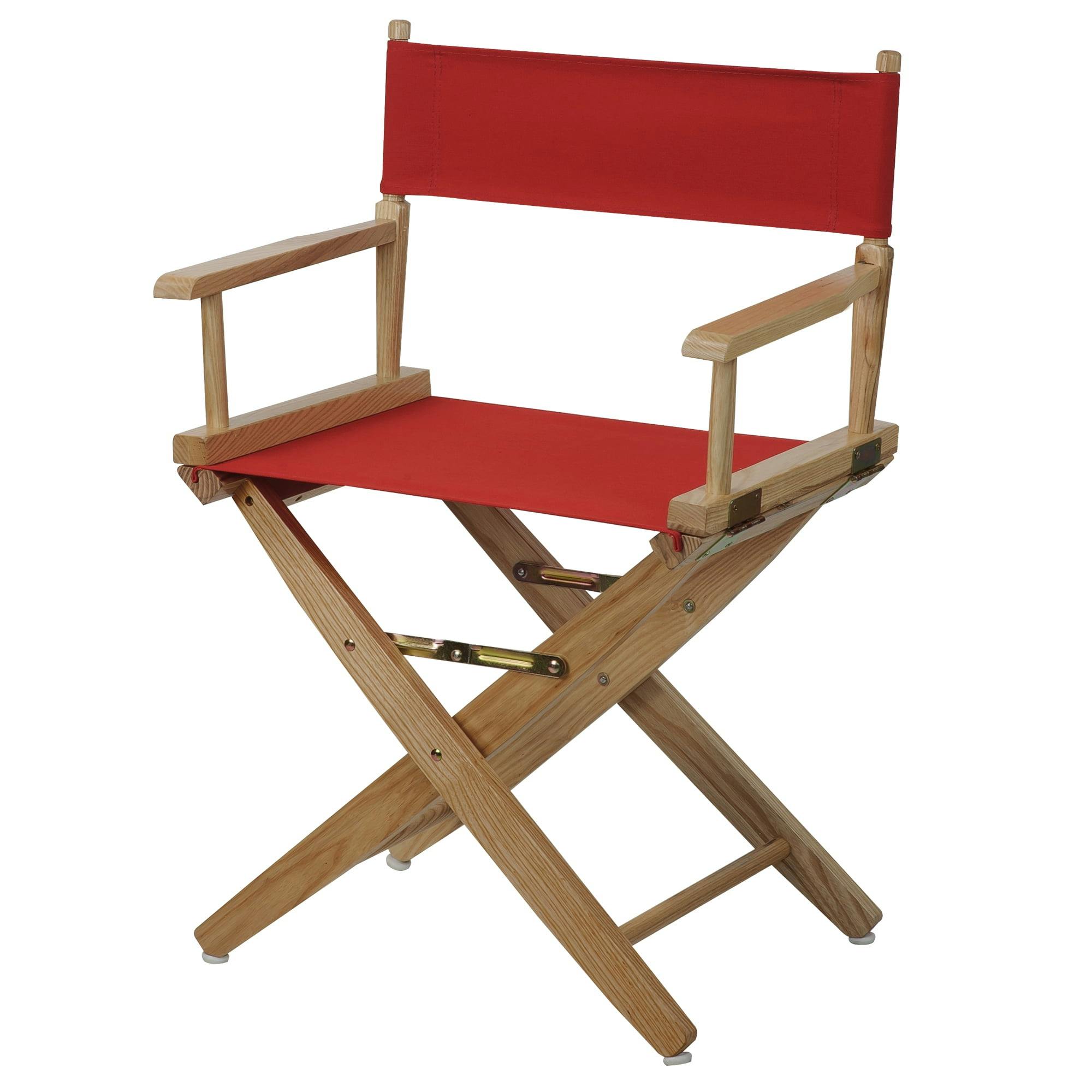 Foldable Classic Director's Chair in Natural Wood with Red Accents